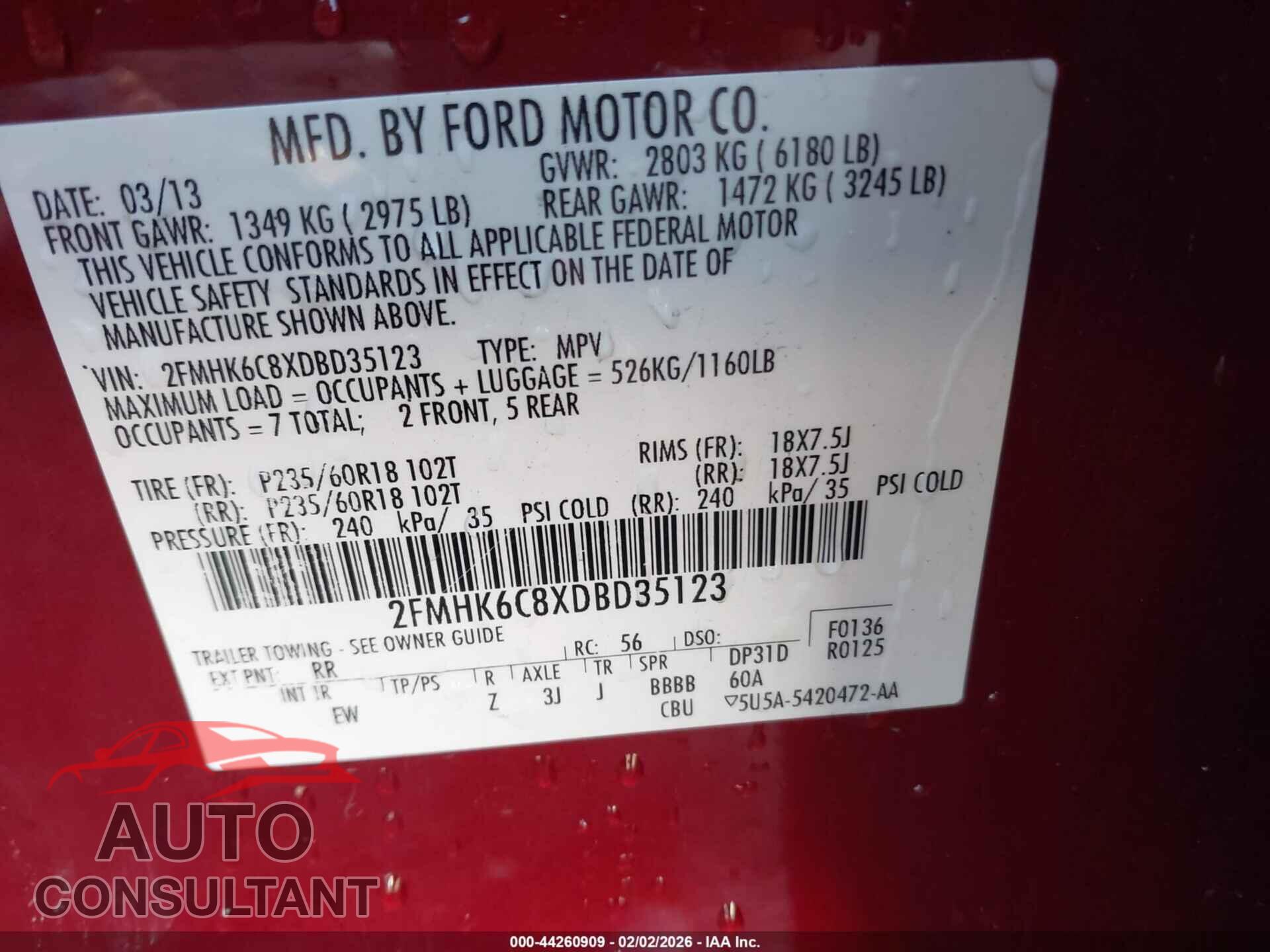 FORD FLEX 2013 - 2FMHK6C8XDBD35123