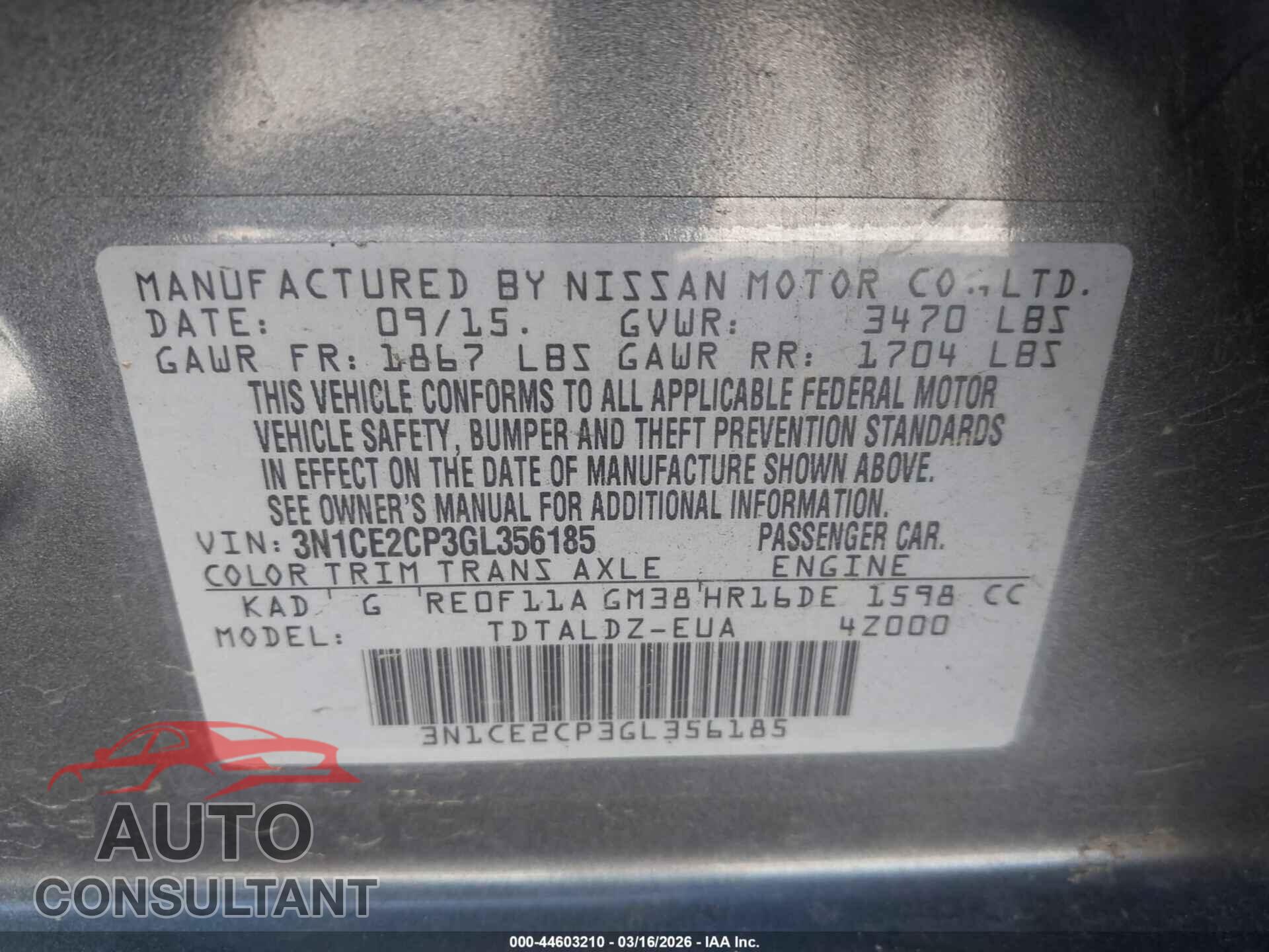 NISSAN VERSA NOTE 2016 - 3N1CE2CP3GL356185