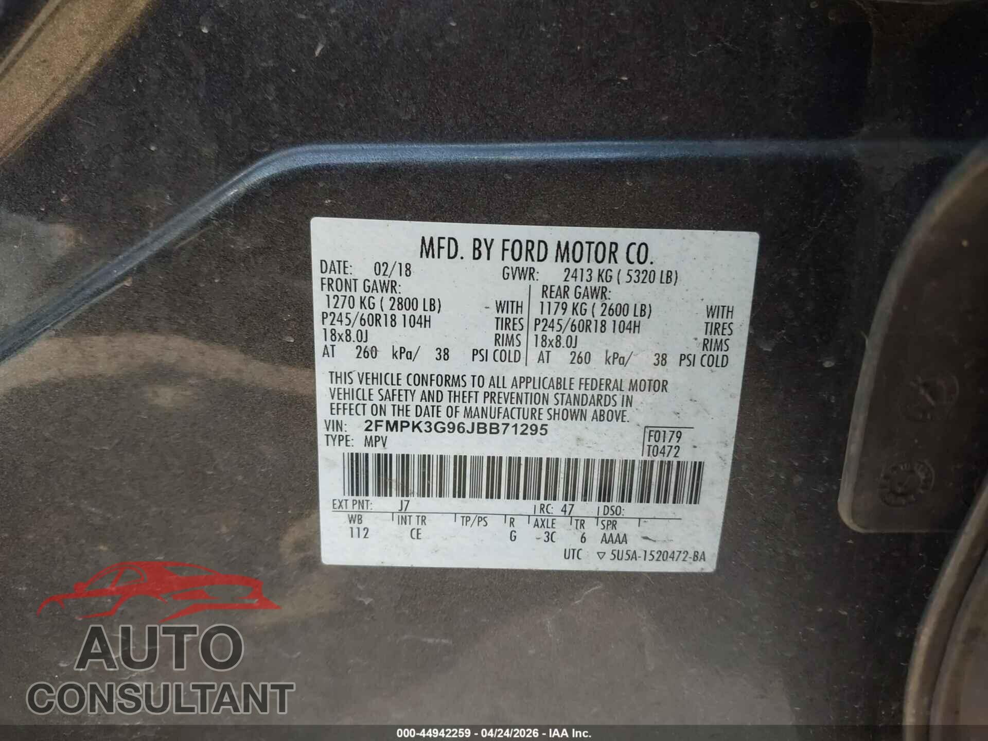 FORD EDGE 2018 - 2FMPK3G96JBB71295