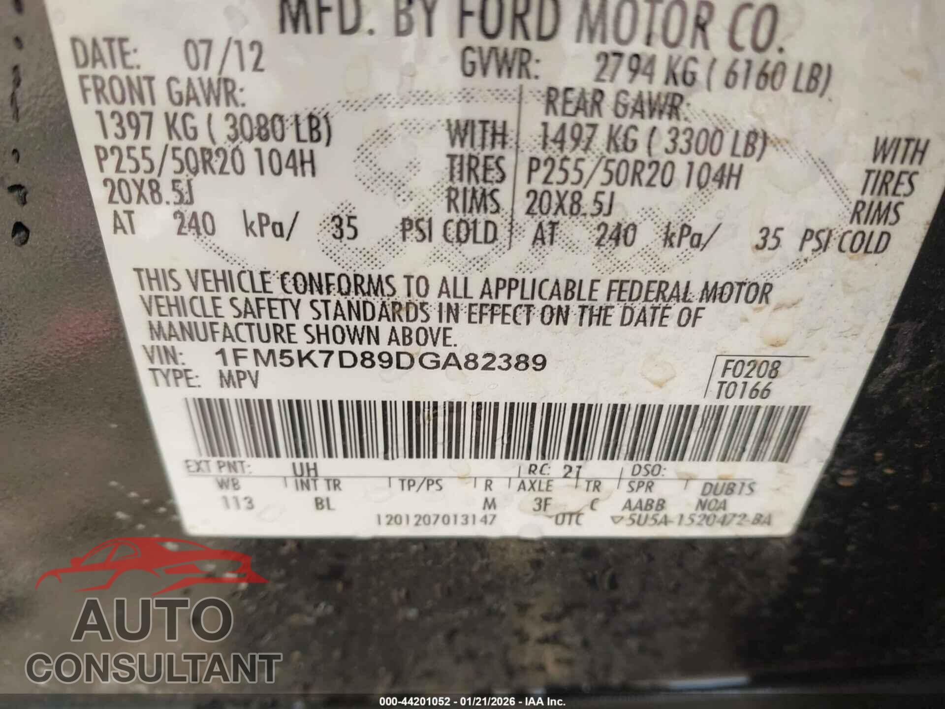 FORD EXPLORER 2013 - 1FM5K7D89DGA82389