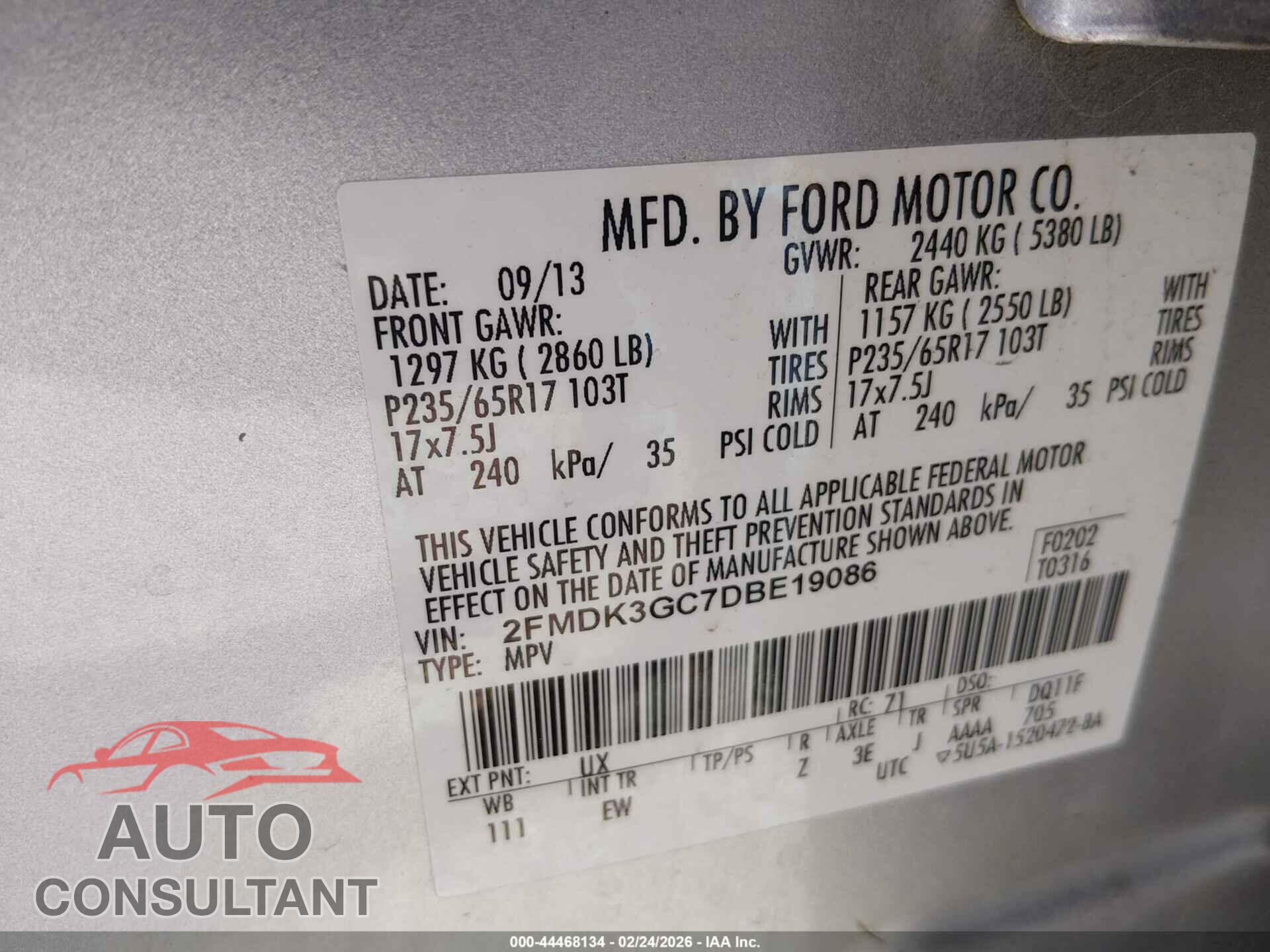 FORD EDGE 2013 - 2FMDK3GC7DBE19086
