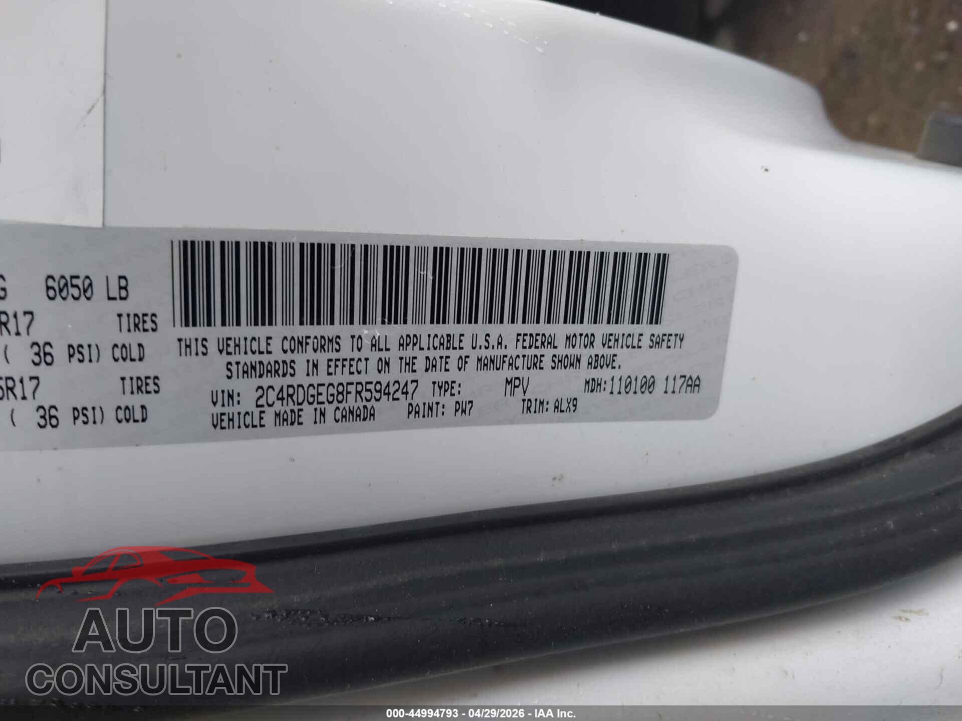 DODGE GRAND CARAVAN 2015 - 2C4RDGEG8FR594247