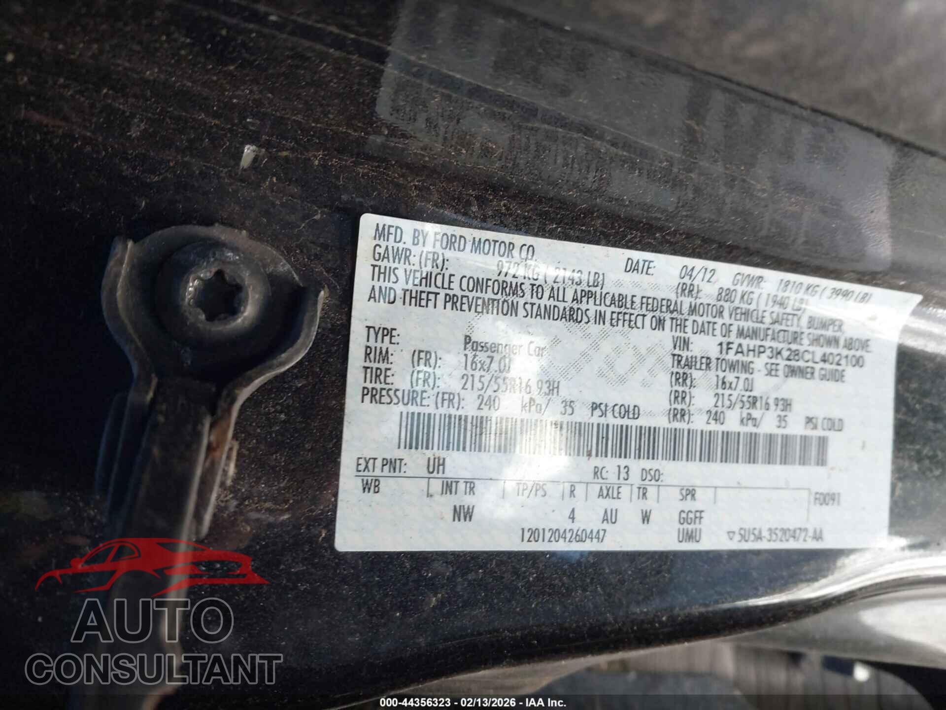 FORD FOCUS 2012 - 1FAHP3K28CL402100