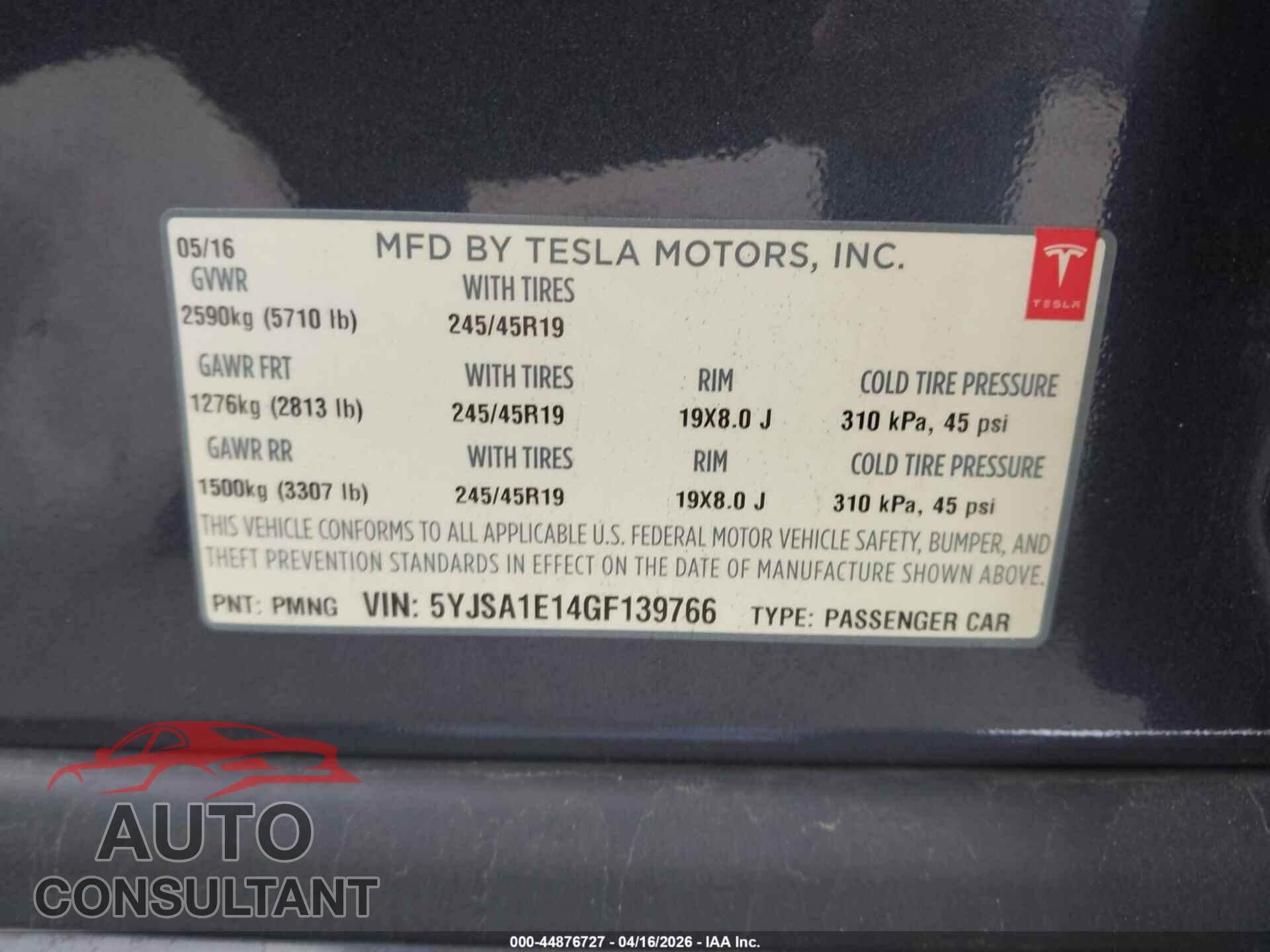 TESLA MODEL S 2016 - 5YJSA1E14GF139766