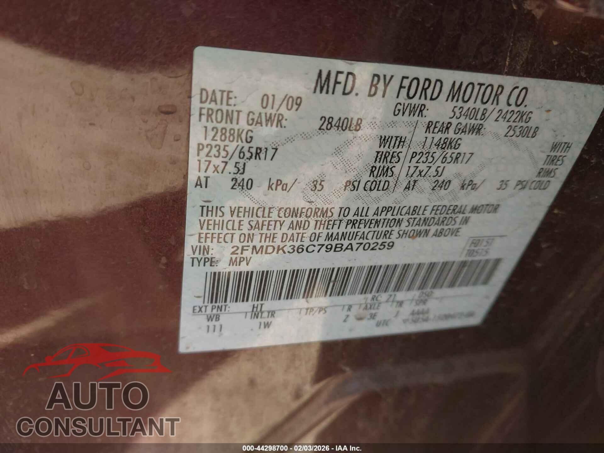 FORD EDGE 2009 - 2FMDK36C79BA70259