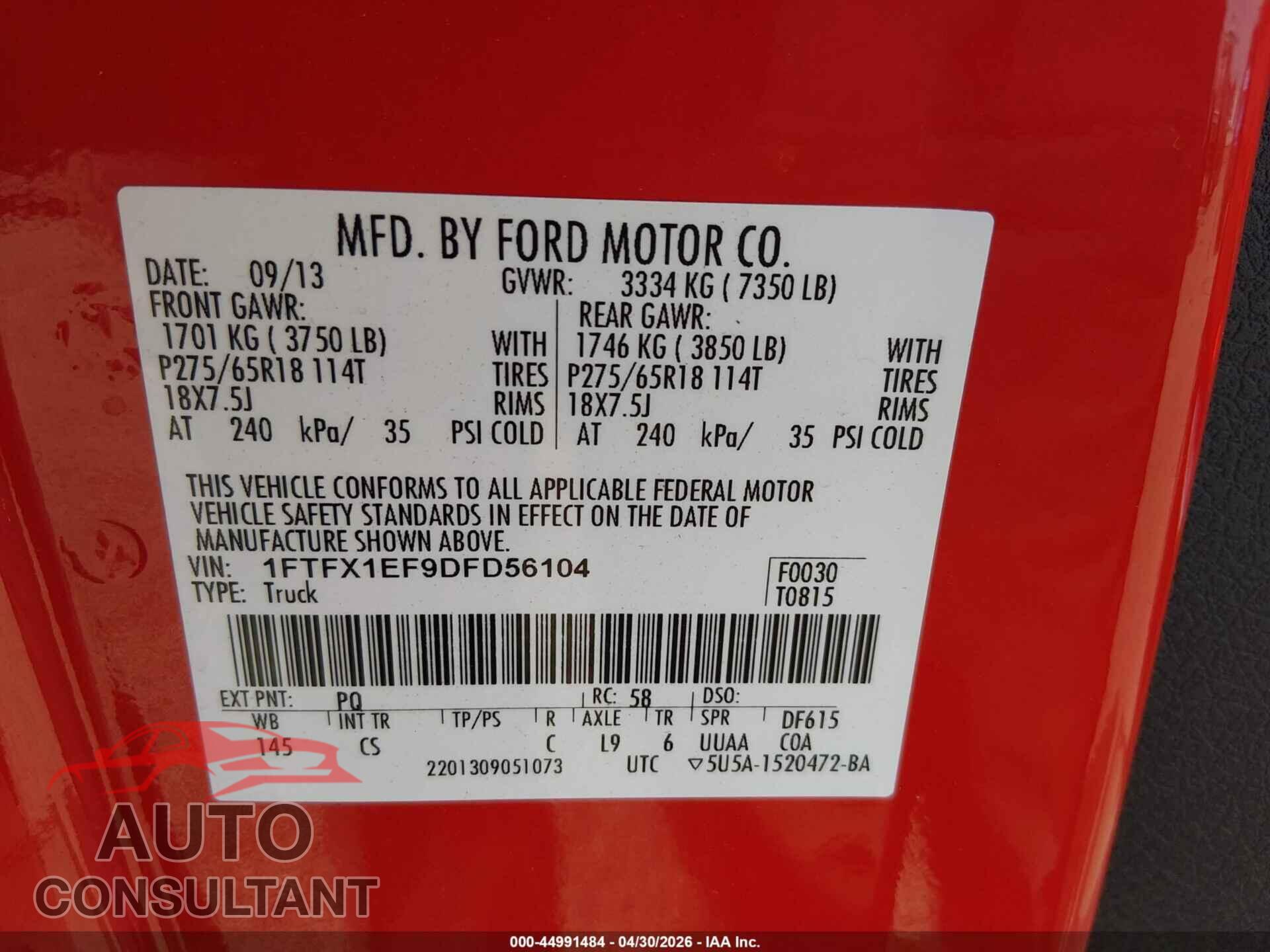 FORD F-150 2013 - 1FTFX1EF9DFD56104