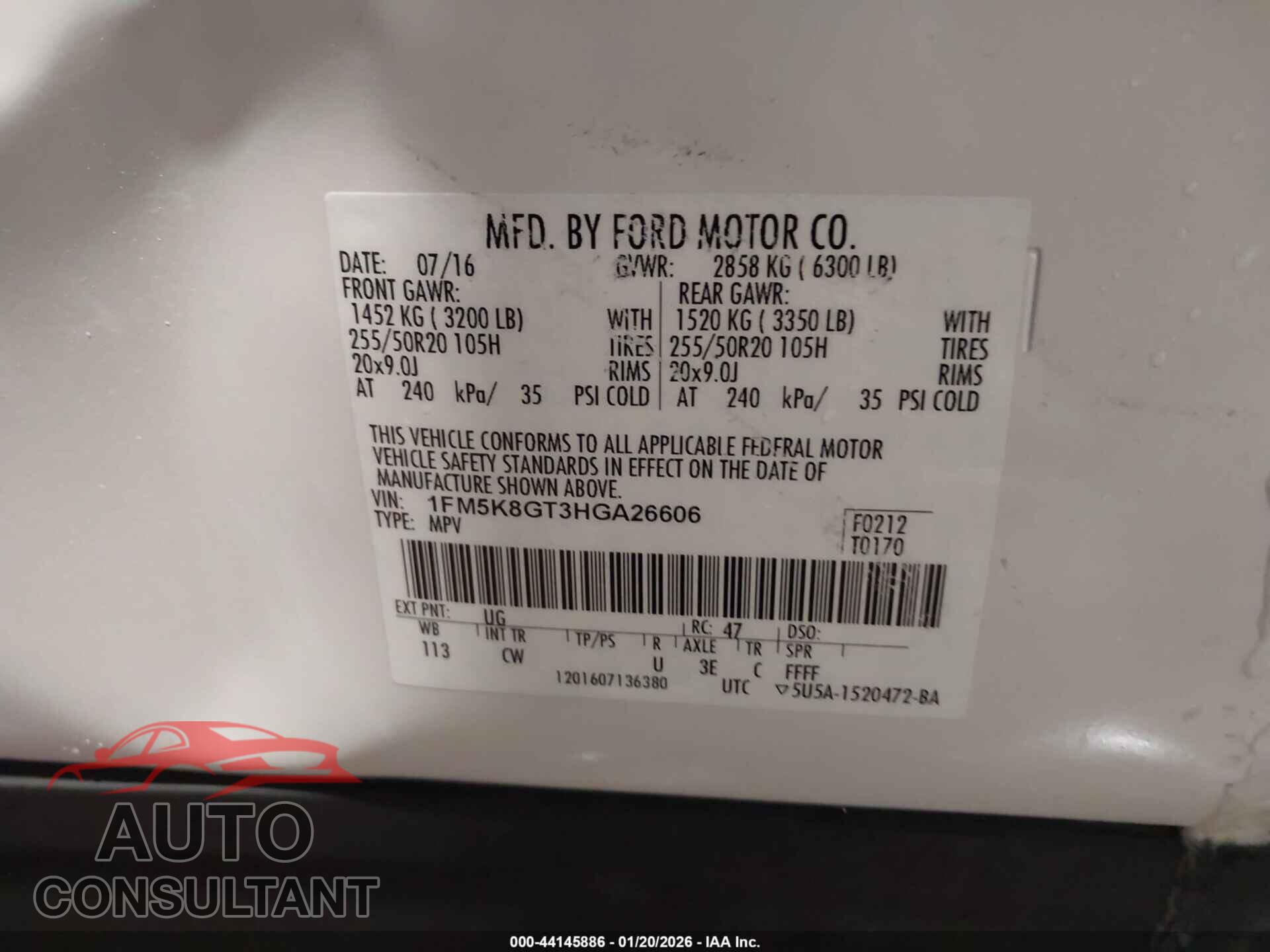 FORD EXPLORER 2017 - 1FM5K8GT3HGA26606