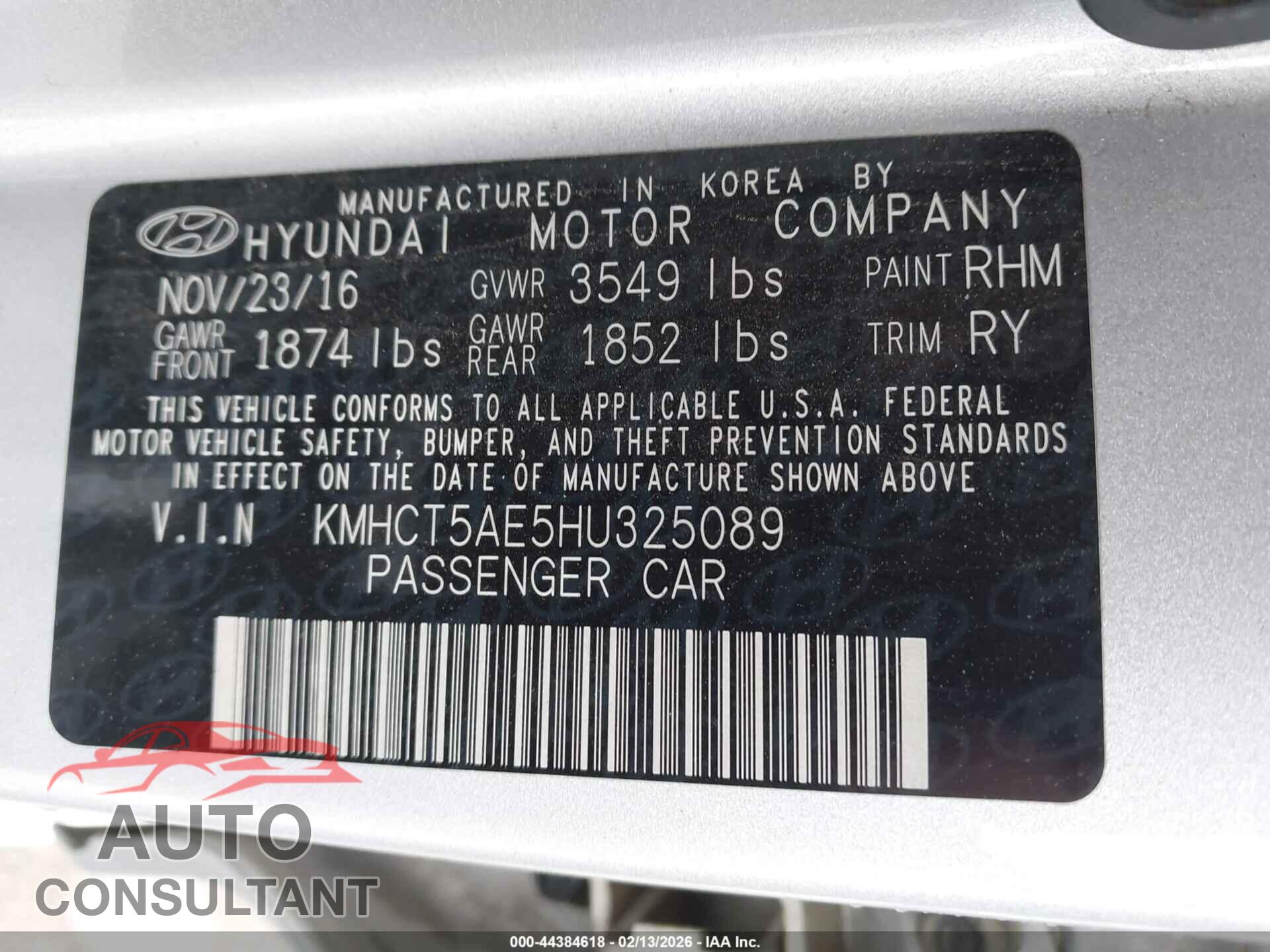 HYUNDAI ACCENT 2017 - KMHCT5AE5HU325089