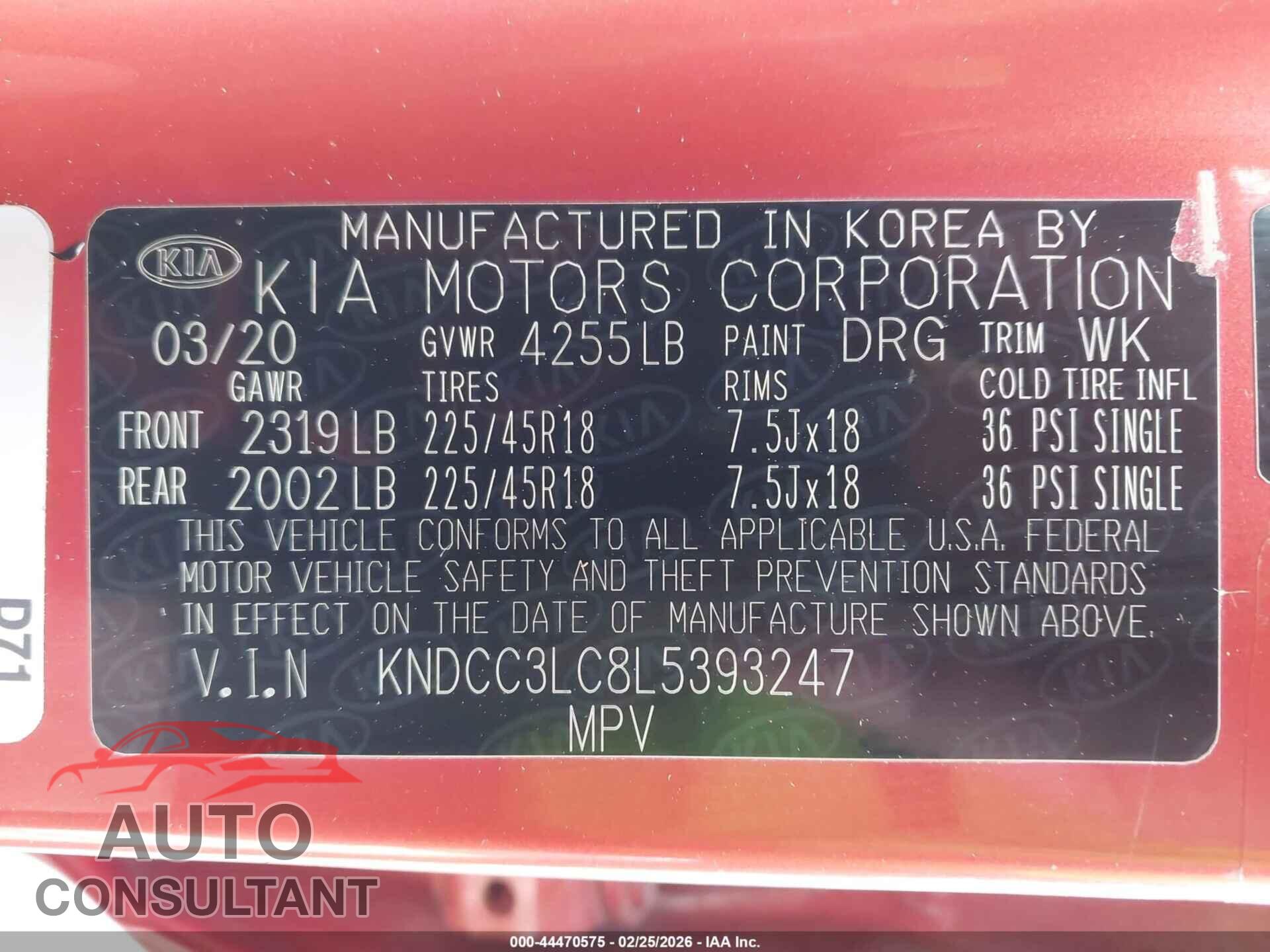 KIA NIRO 2020 - KNDCC3LC8L5393247
