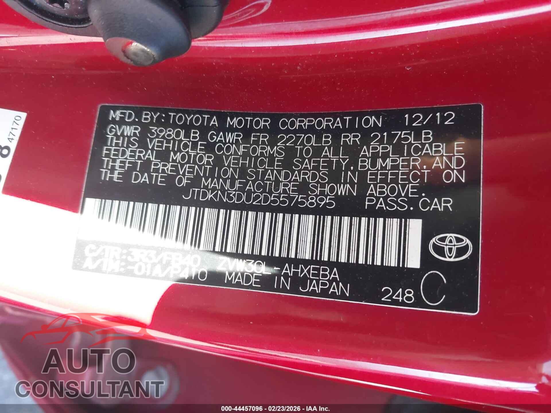 TOYOTA PRIUS 2013 - JTDKN3DU2D5575895