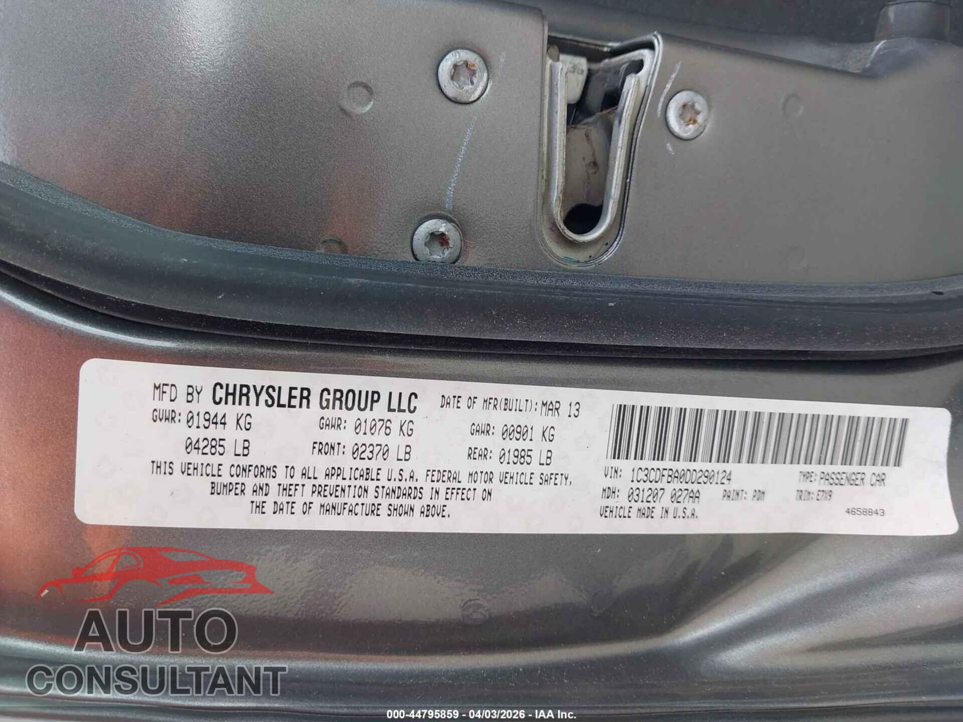 DODGE DART 2013 - 1C3CDFBA0DD290124