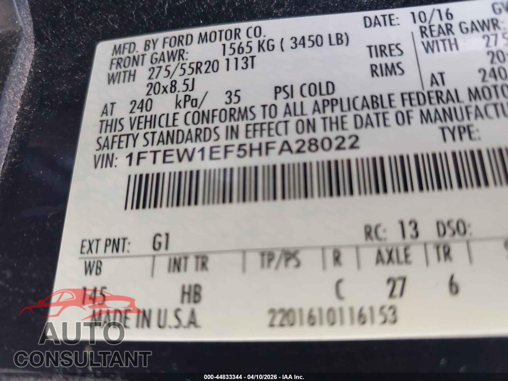 FORD F-150 2017 - 1FTEW1EF5HFA28022