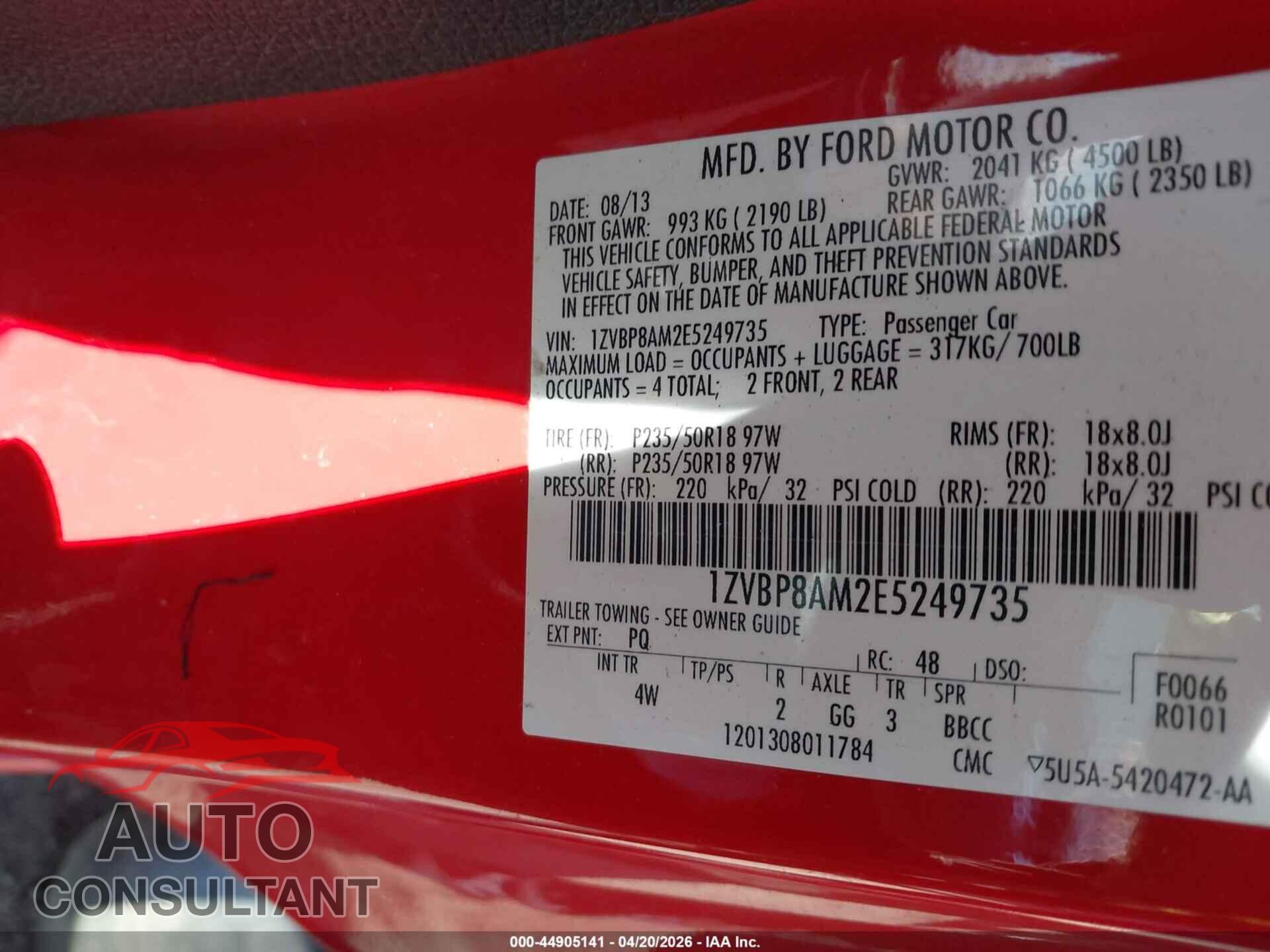 FORD MUSTANG 2014 - 1ZVBP8AM2E5249735
