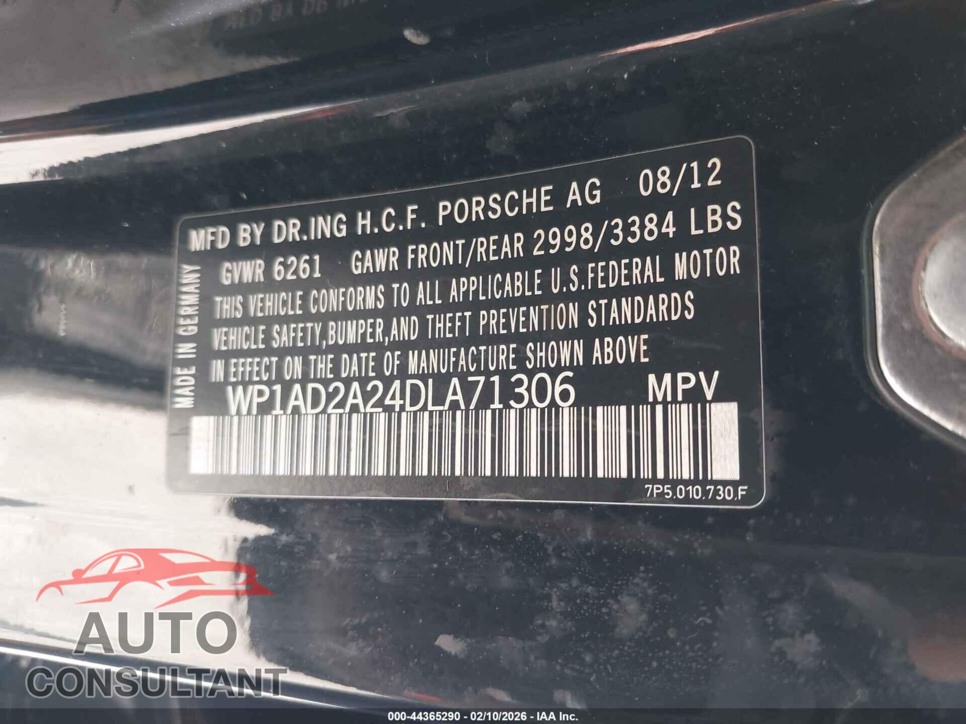 PORSCHE CAYENNE 2013 - WP1AD2A24DLA71306