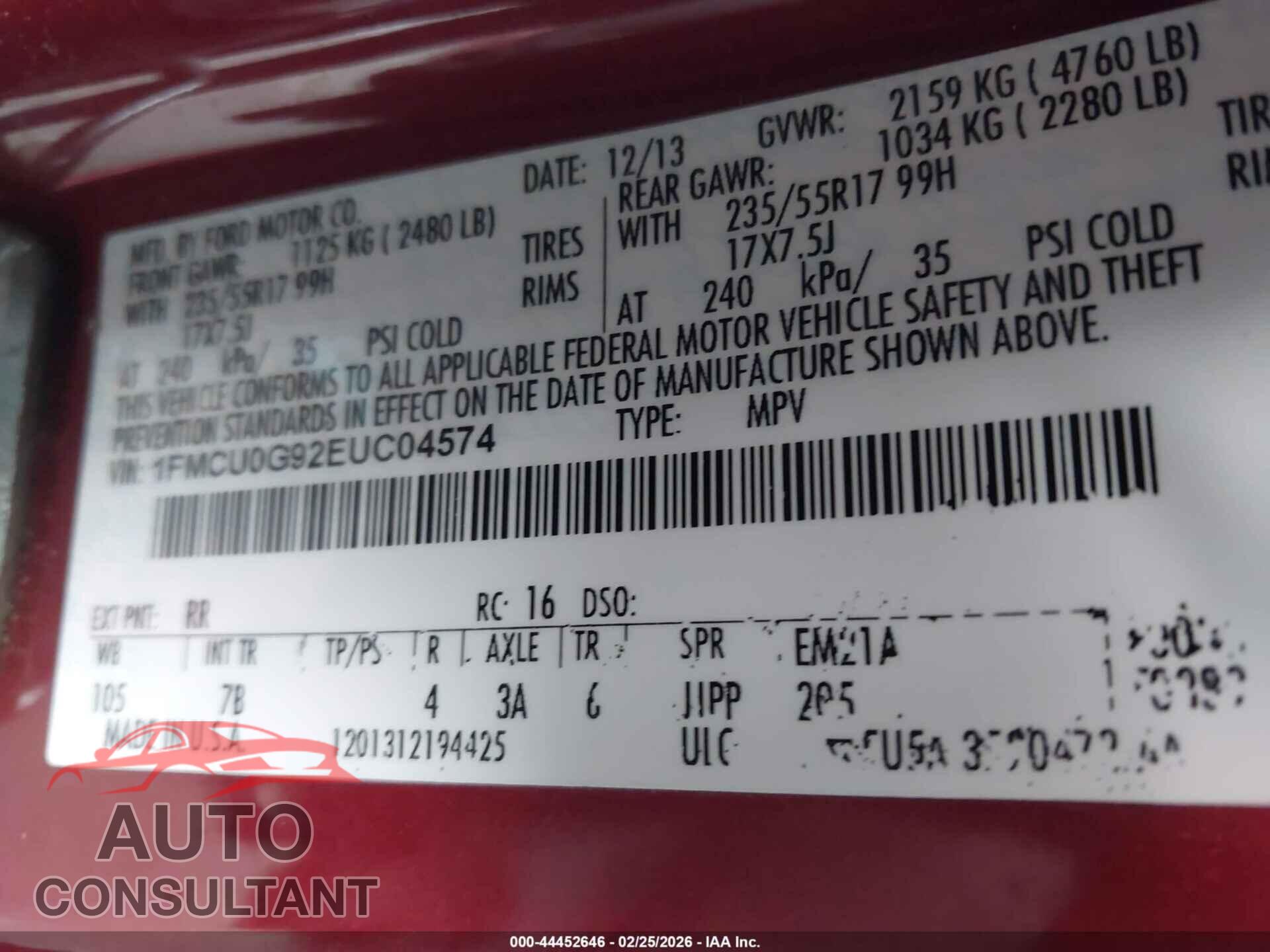 FORD ESCAPE 2014 - 1FMCU0G92EUC04574
