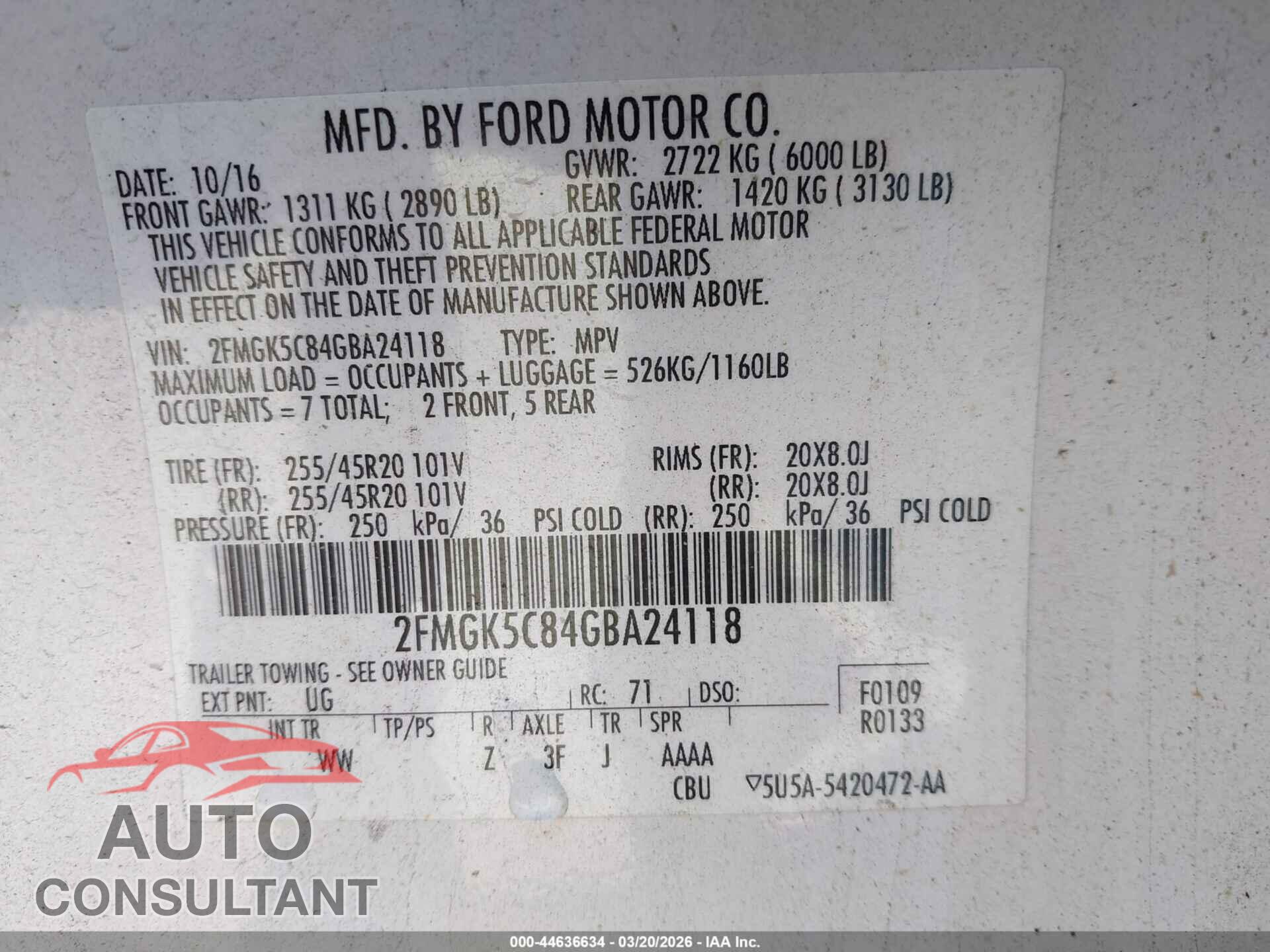 FORD FLEX 2016 - 2FMGK5C84GBA24118