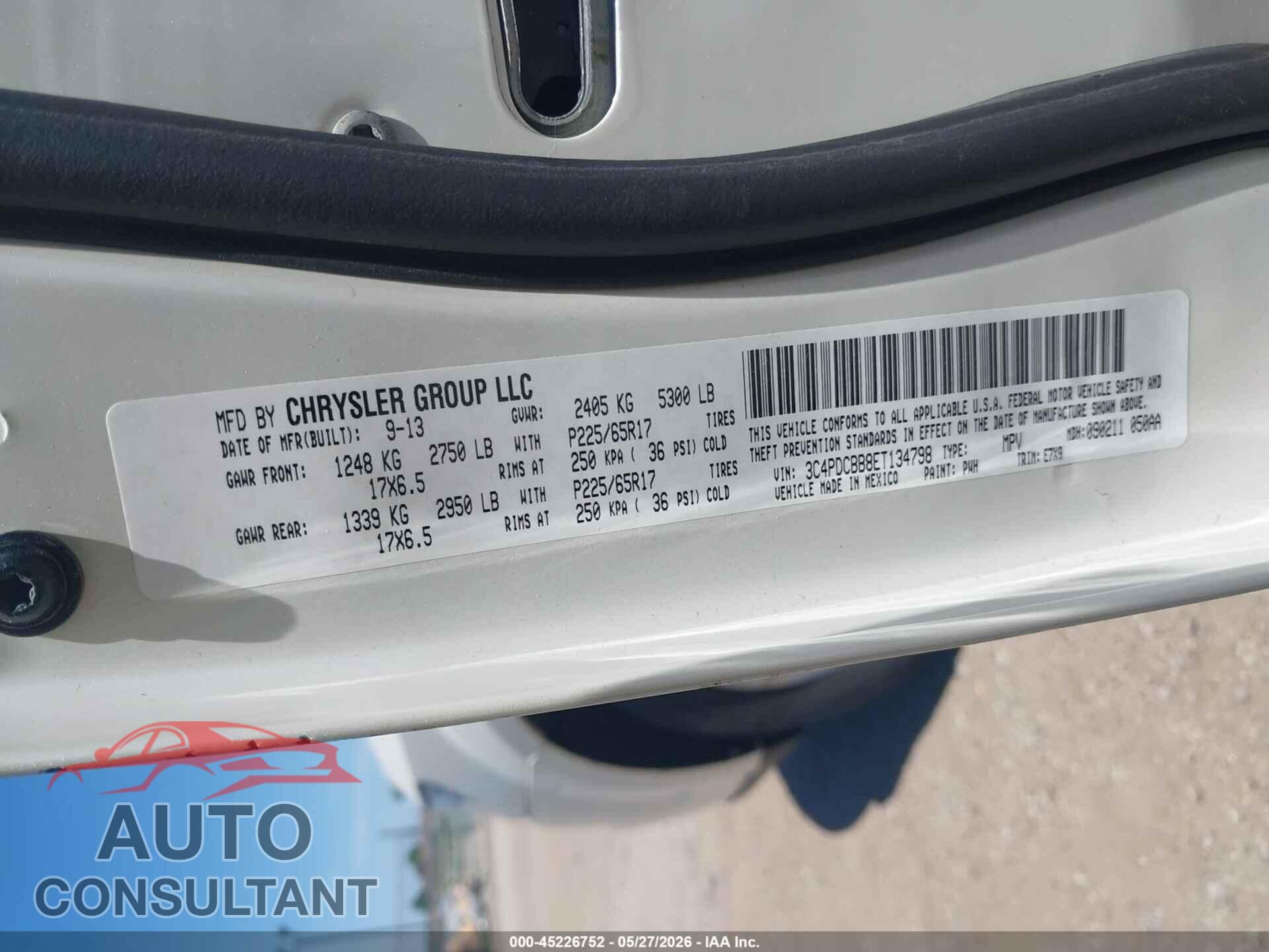 DODGE JOURNEY 2014 - 3C4PDCBB8ET134798