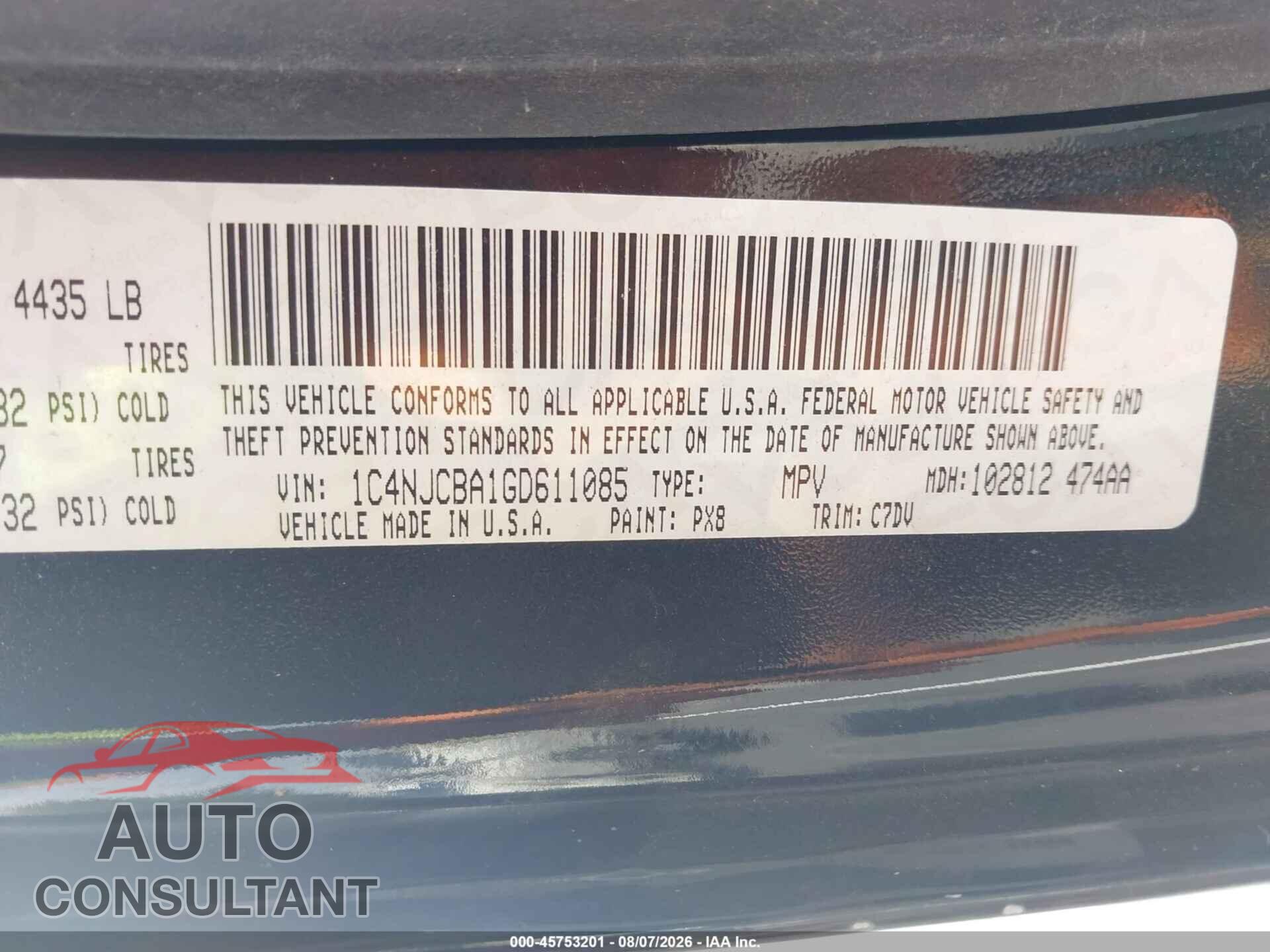 JEEP COMPASS 2016 - 1C4NJCBA1GD611085