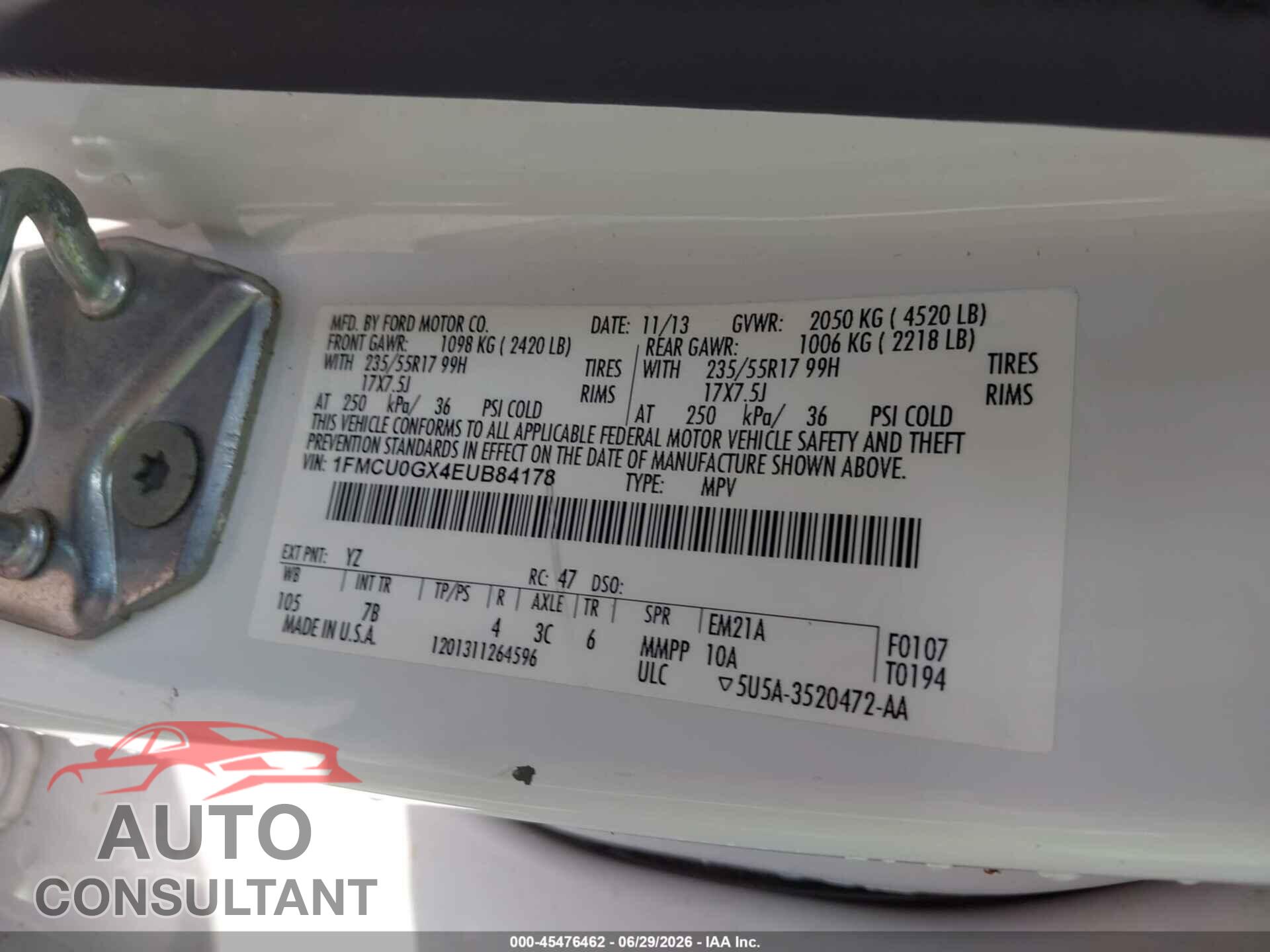 FORD ESCAPE 2014 - 1FMCU0GX4EUB84178