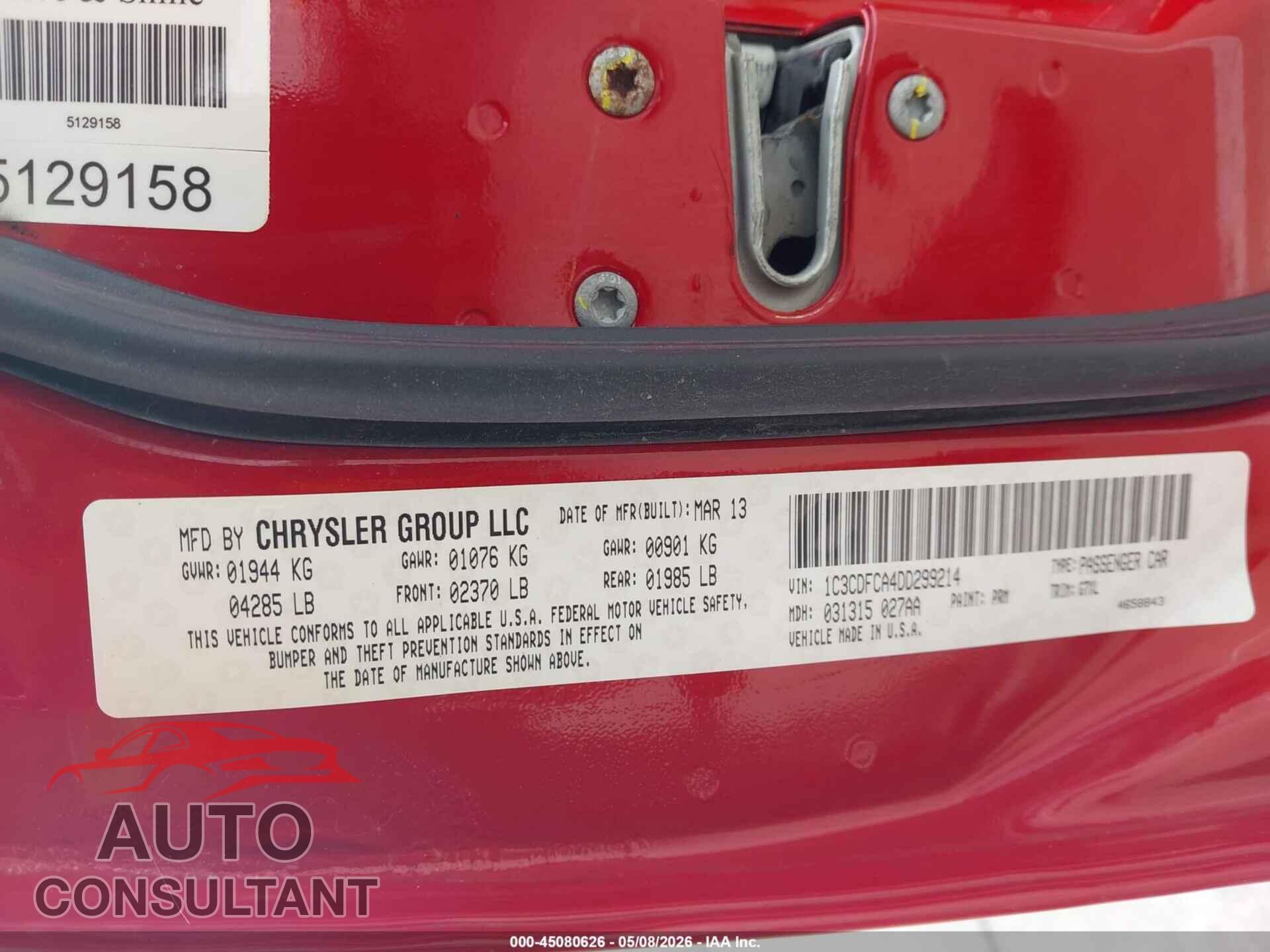 DODGE DART 2013 - 1C3CDFCA4DD299214
