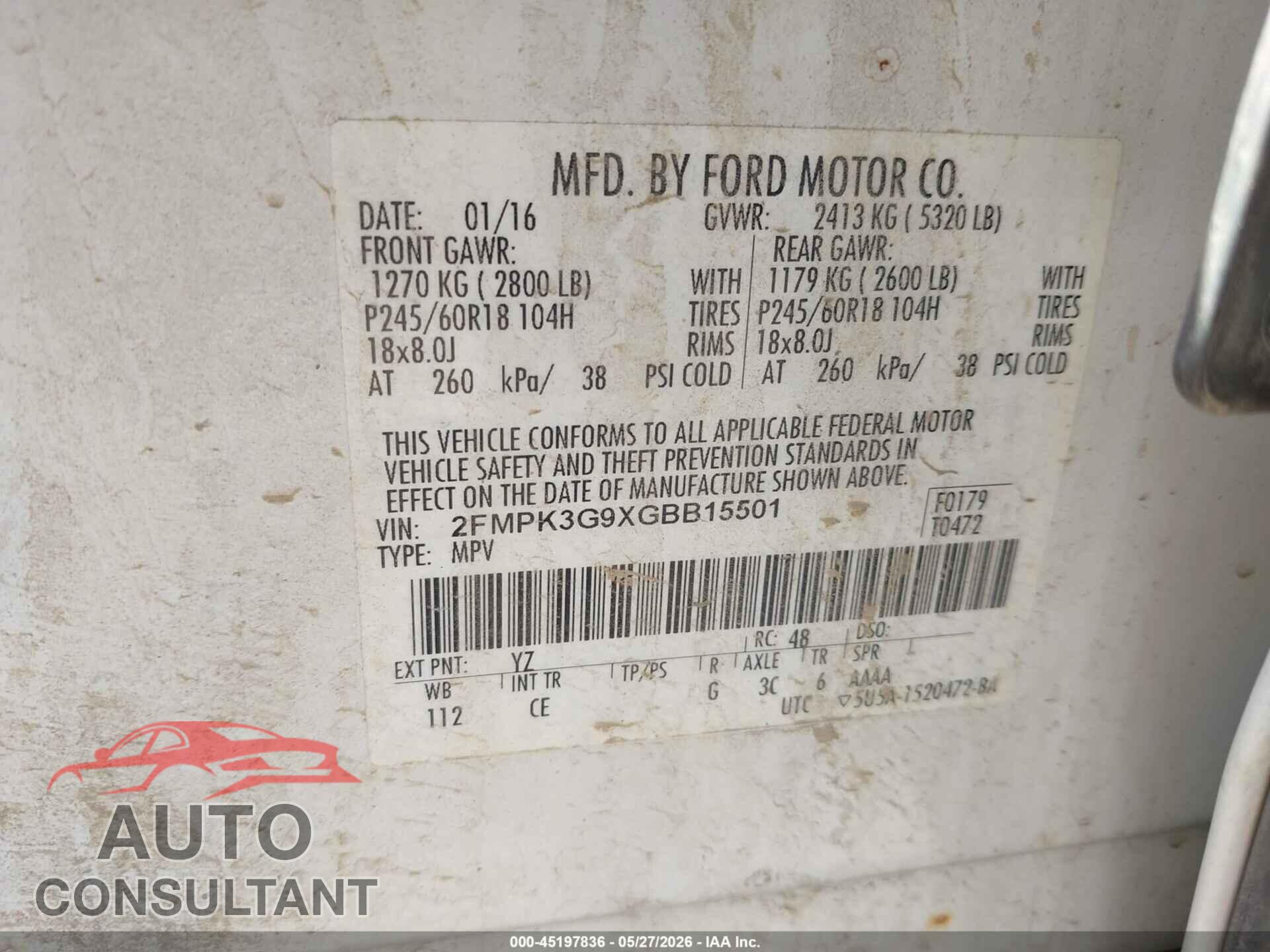 FORD EDGE 2016 - 2FMPK3G9XGBB15501