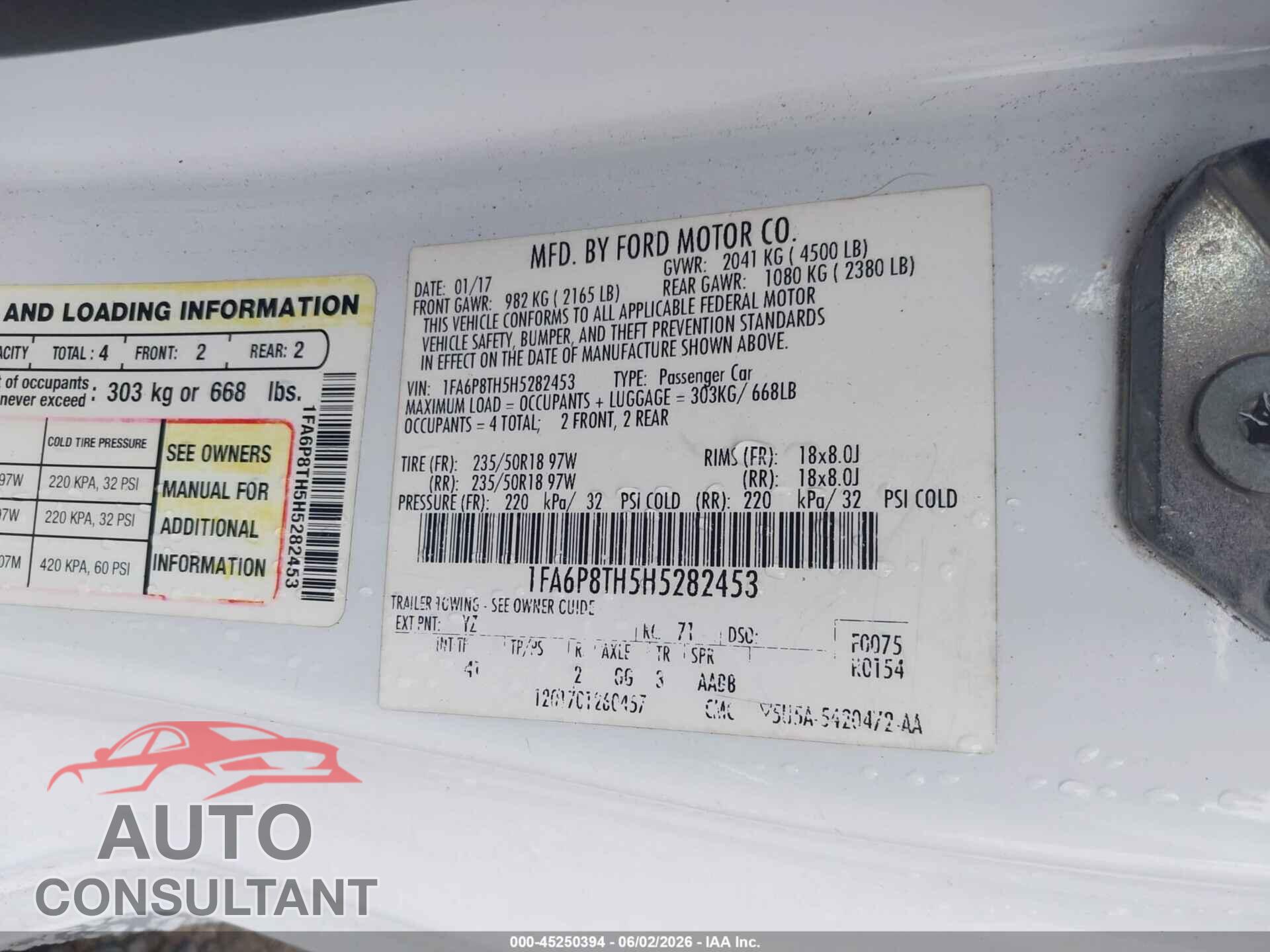 FORD MUSTANG 2017 - 1FA6P8TH5H5282453