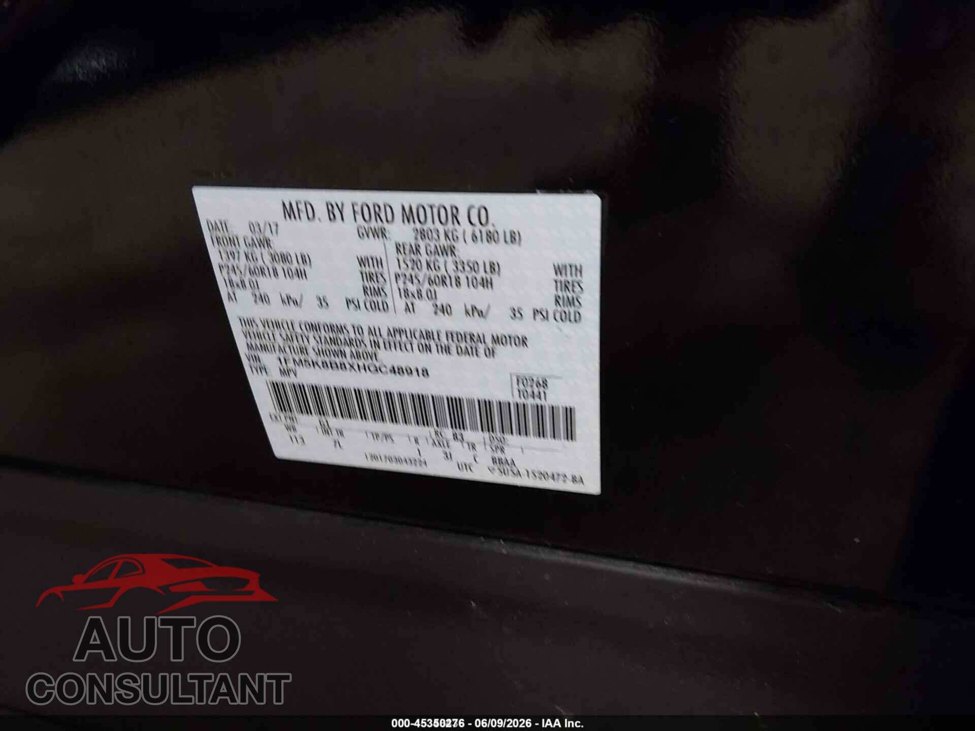 FORD EXPLORER 2017 - 1FM5K8B8XHGC48918