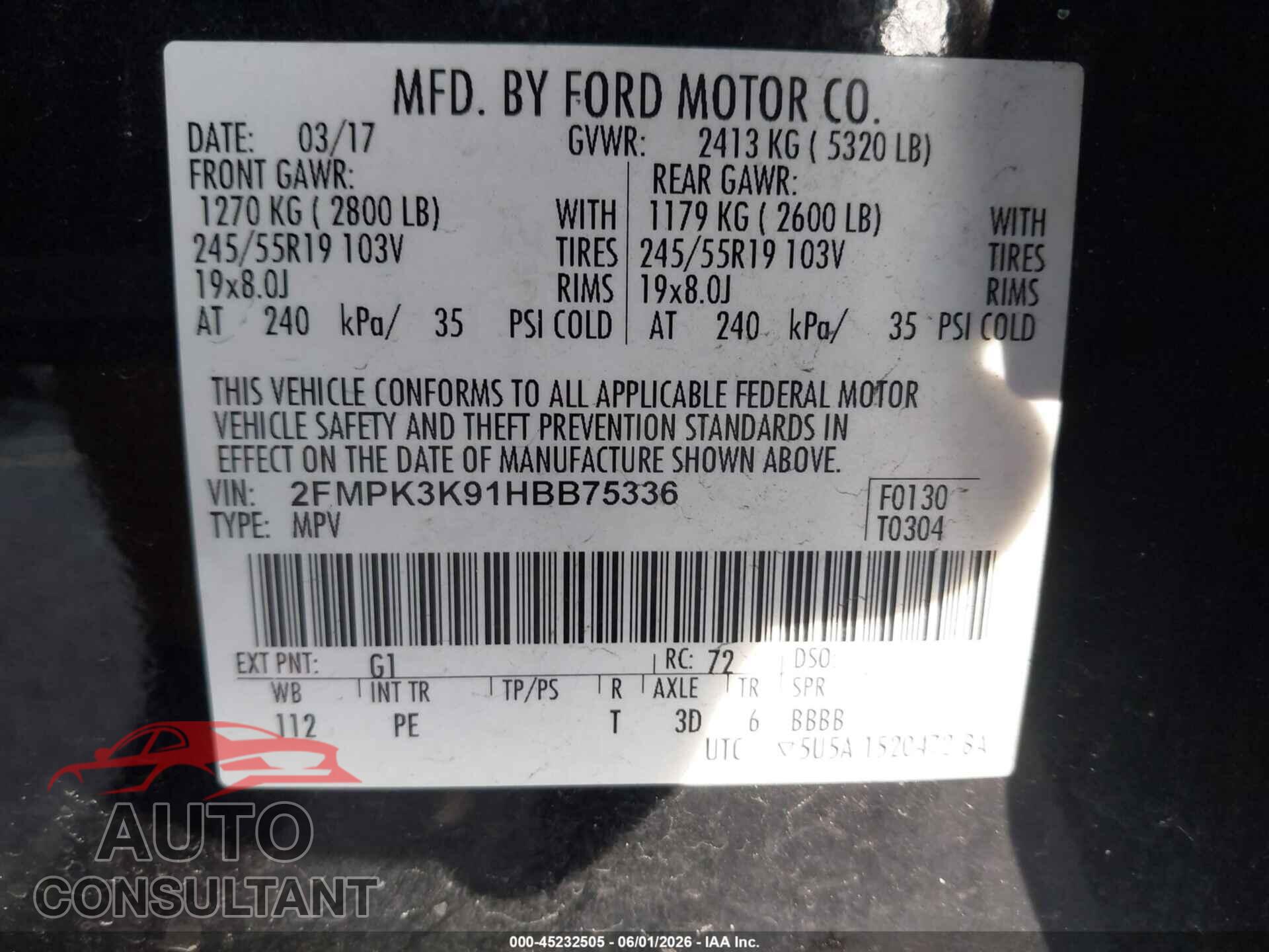 FORD EDGE 2017 - 2FMPK3K91HBB75336