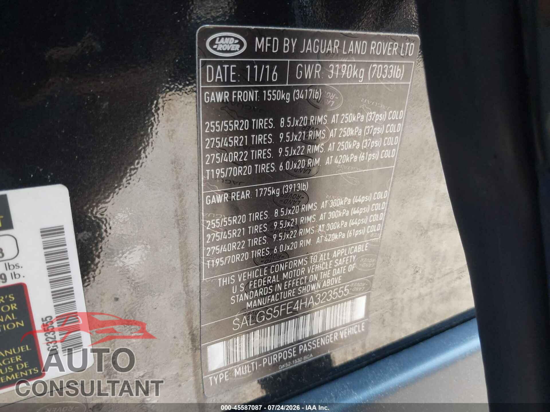 LAND ROVER RANGE ROVER 2017 - SALGS5FE4HA323555