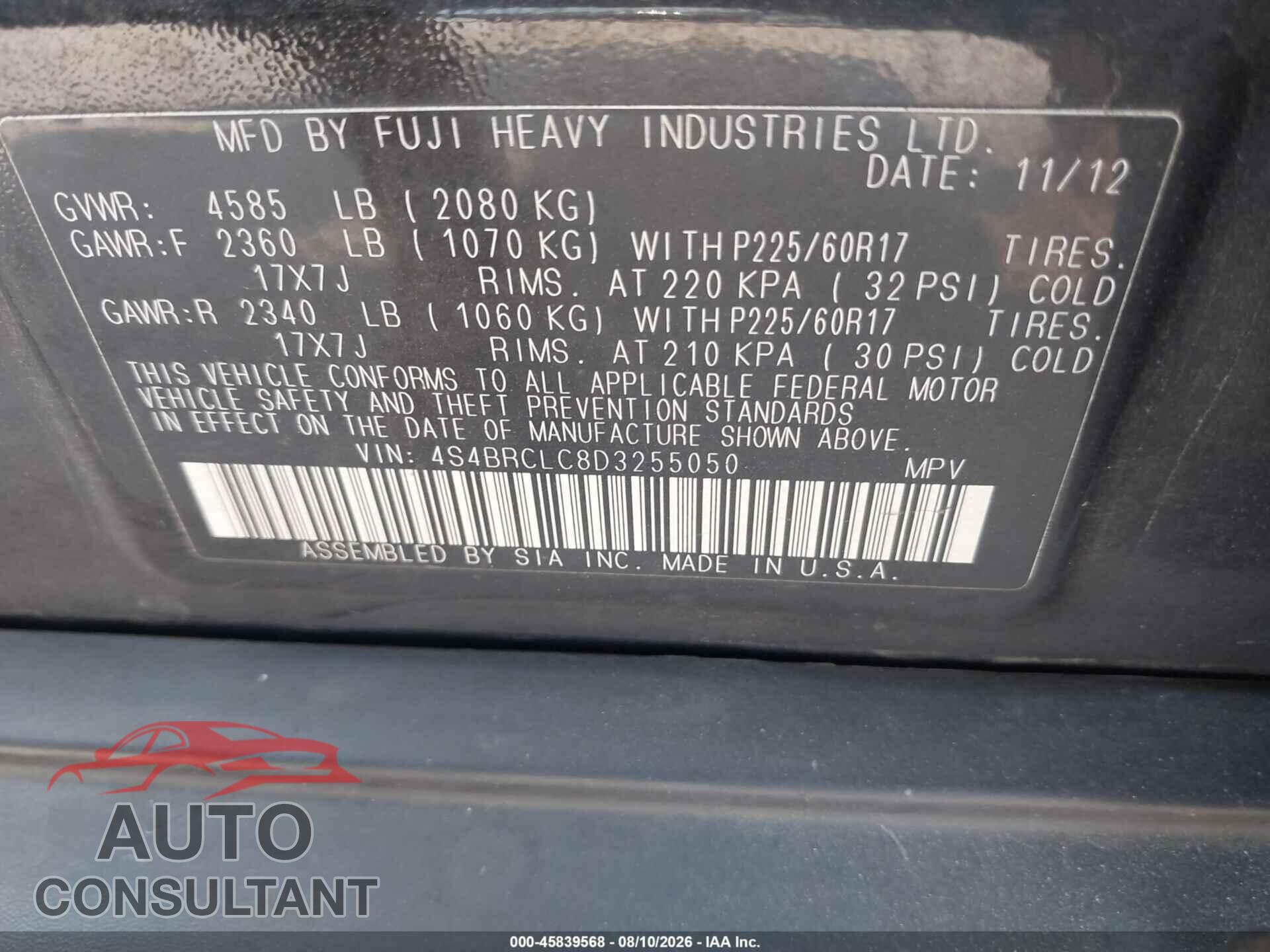 SUBARU OUTBACK 2013 - 4S4BRCLC8D3255050