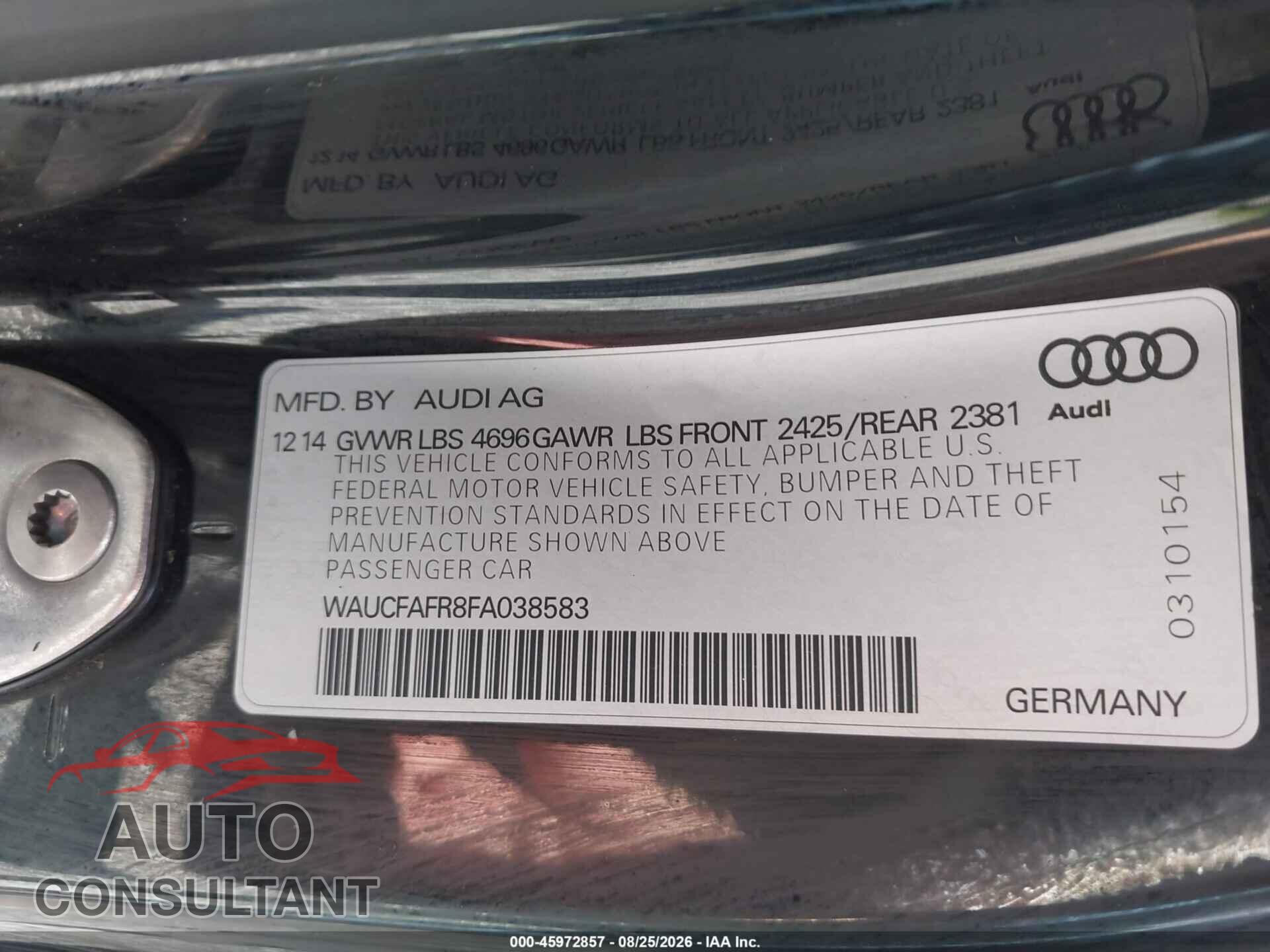 AUDI A5 2015 - WAUCFAFR8FA038583