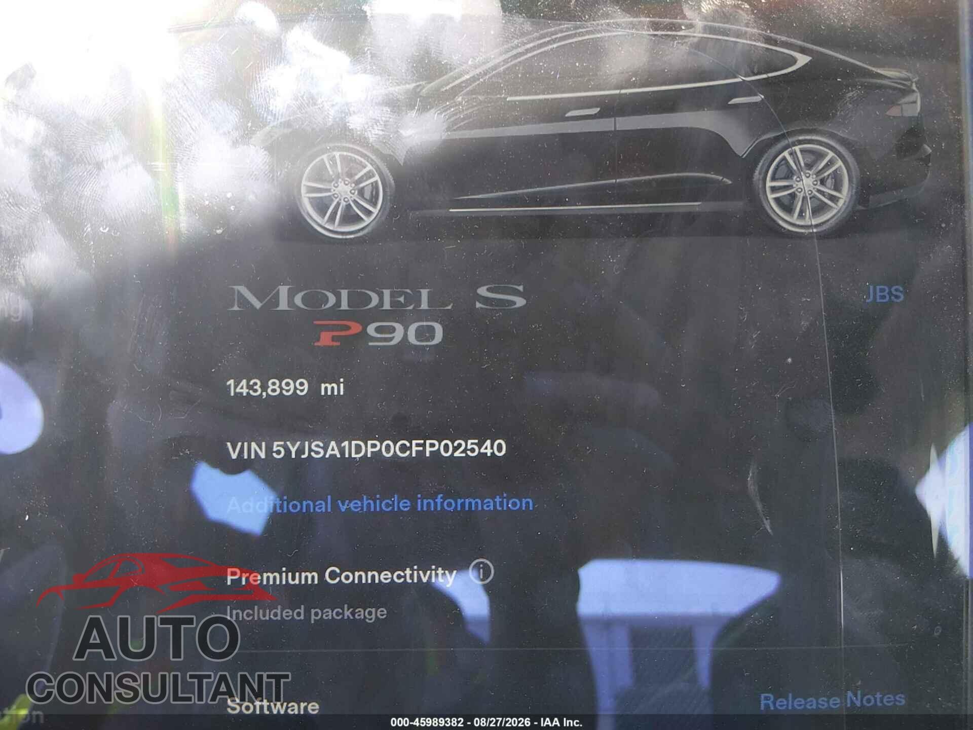 TESLA MODEL S 2012 - 5YJSA1DP0CFP02540
