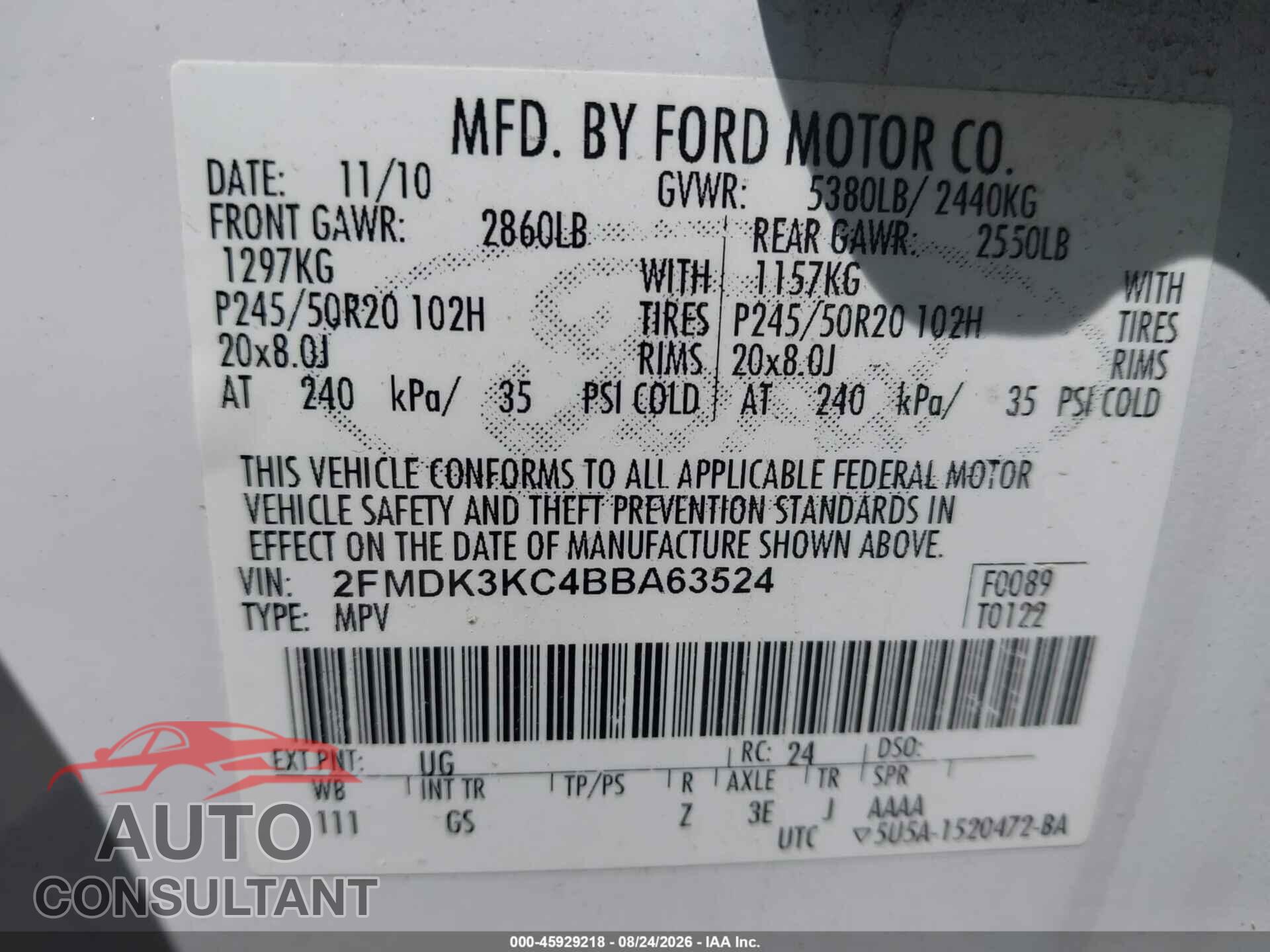 FORD EDGE 2011 - 2FMDK3KC4BBA63524