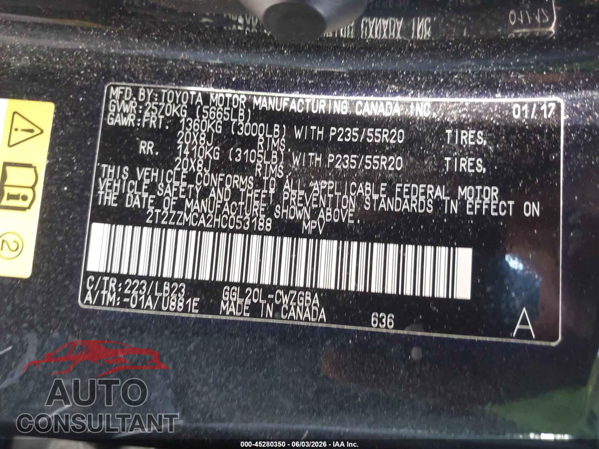 LEXUS RX 350 2017 - 2T2ZZMCA2HC053188