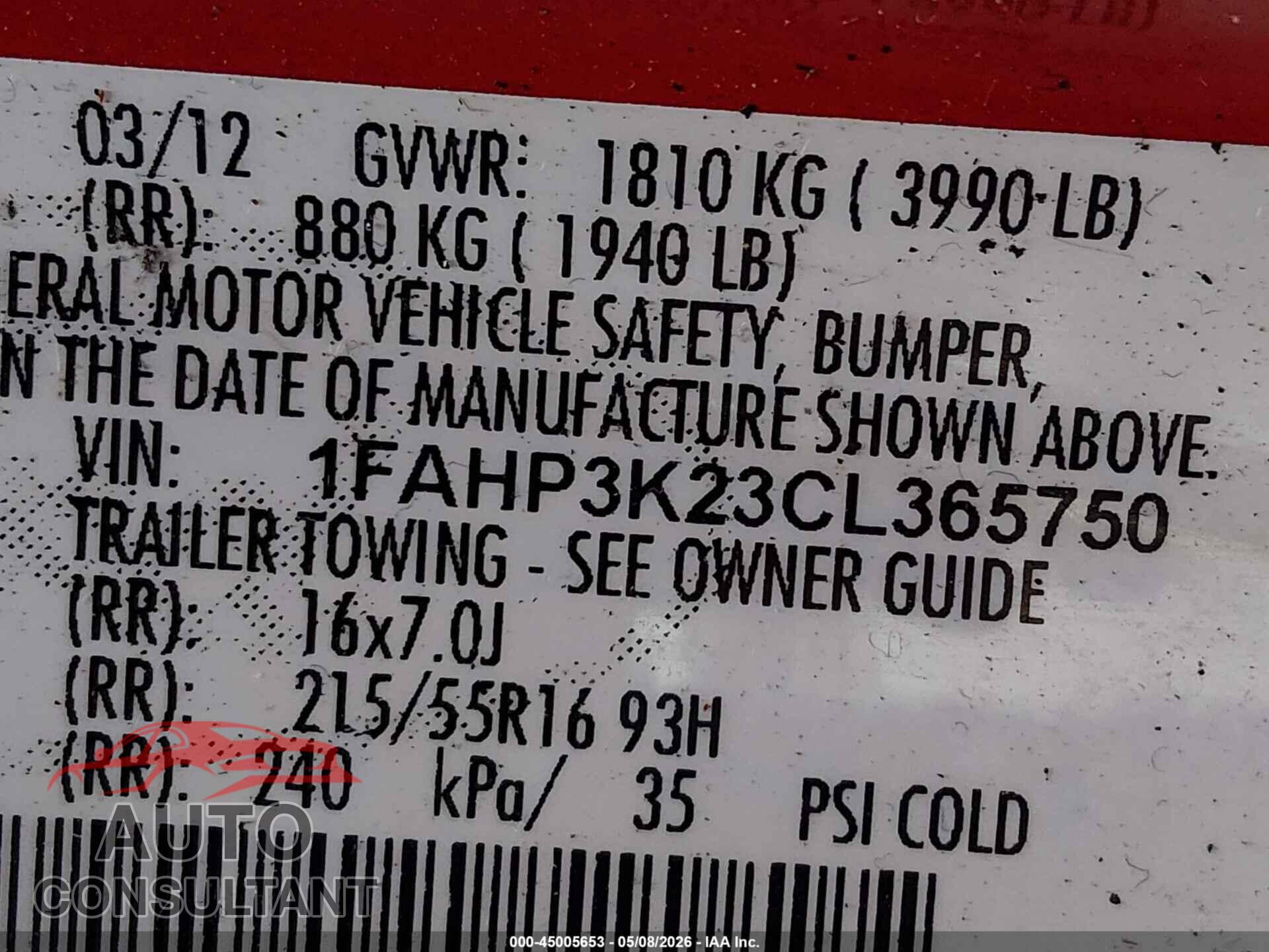 FORD FOCUS 2012 - 1FAHP3K23CL365750