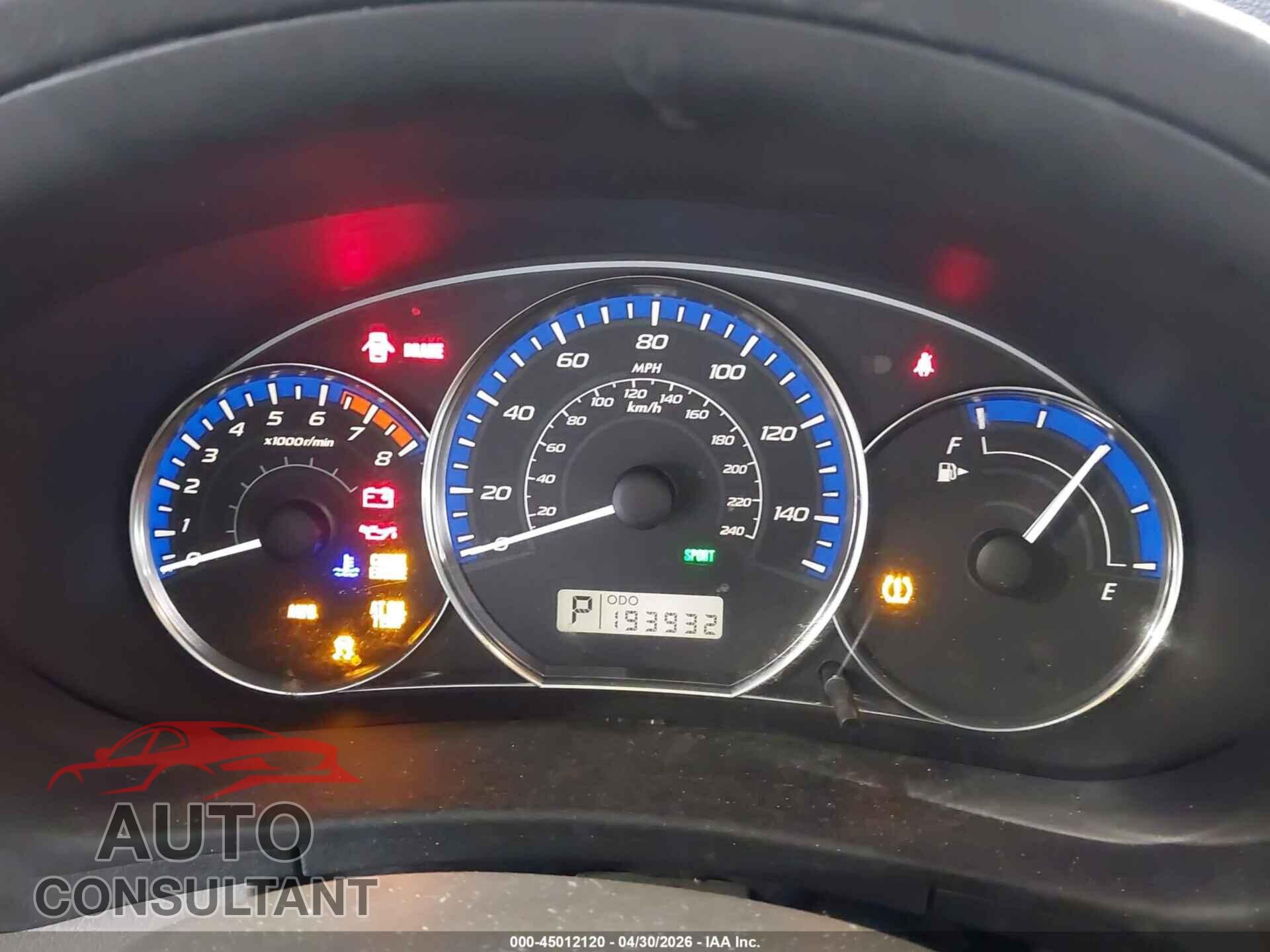 SUBARU FORESTER 2012 - JF2SHBEC4CH427205