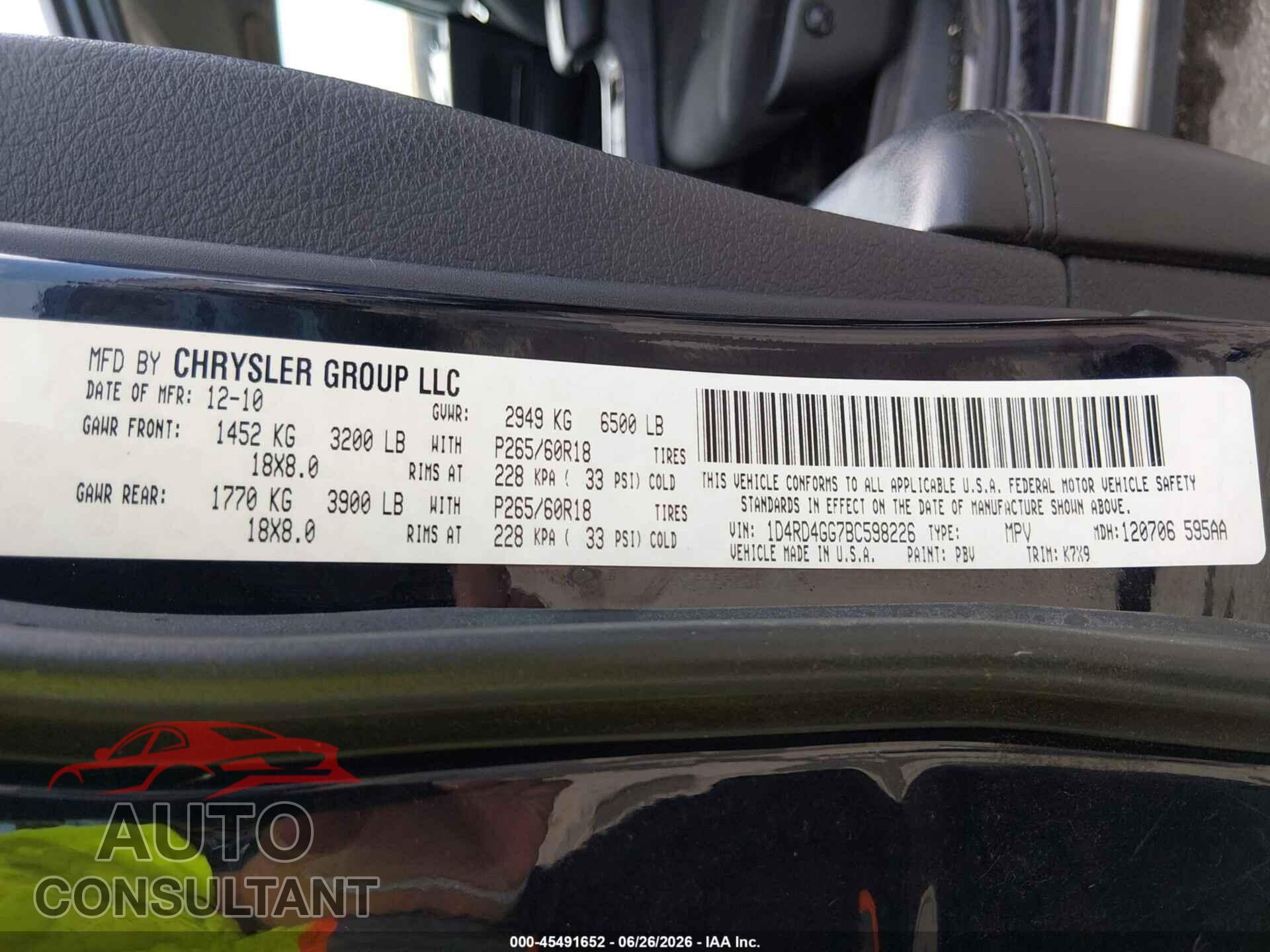 DODGE DURANGO 2011 - 1D4RD4GG7BC598226