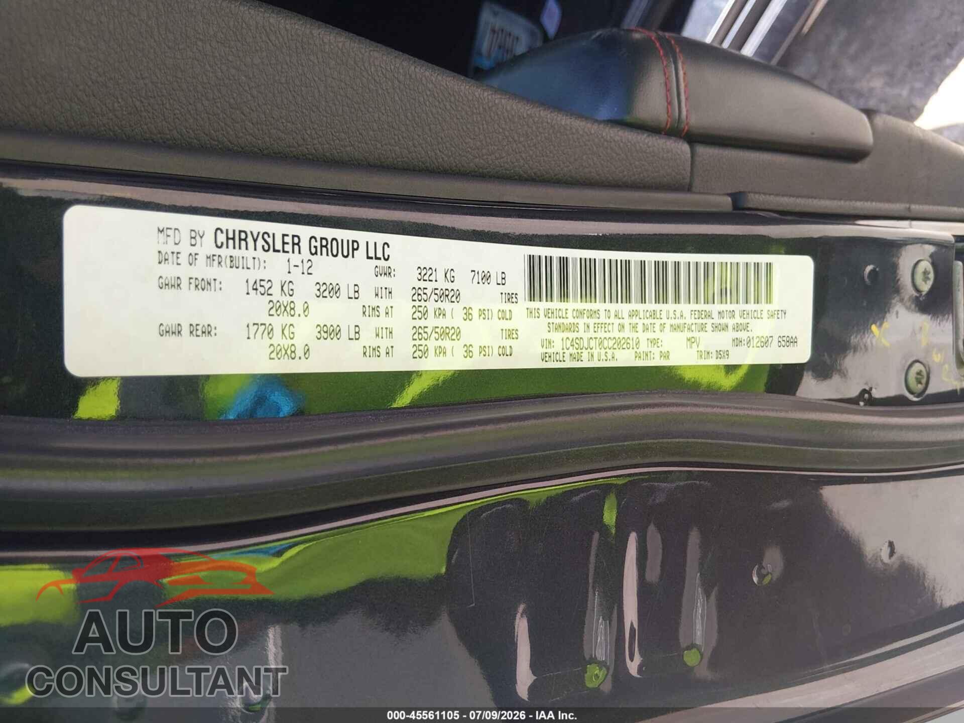 DODGE DURANGO 2012 - 1C4SDJCT0CC202610