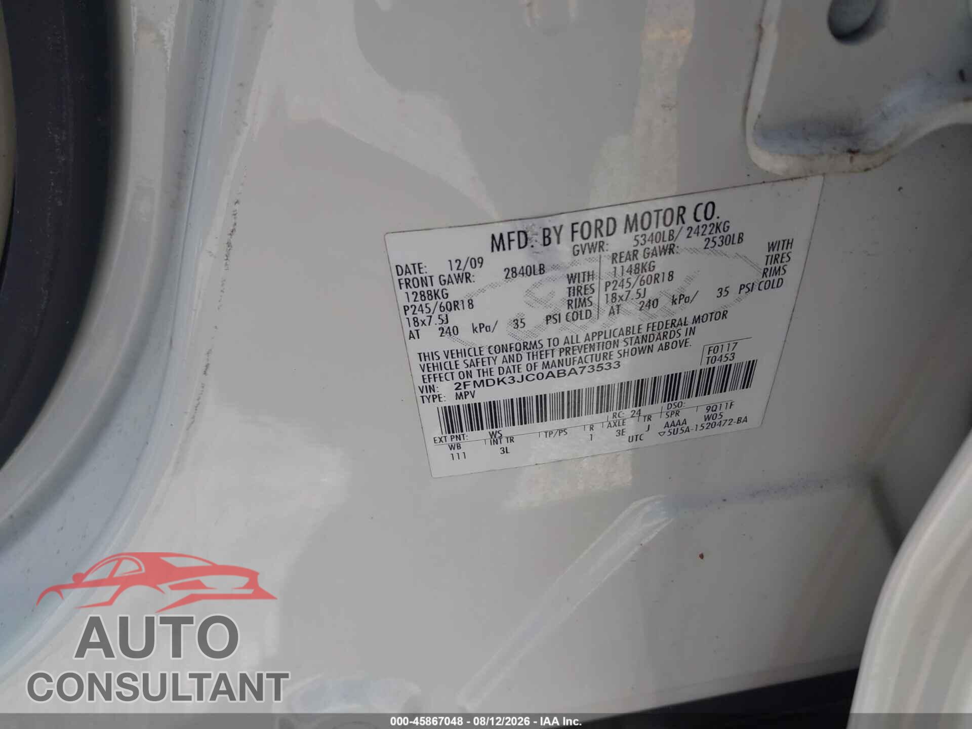 FORD EDGE 2010 - 2FMDK3JC0ABA73533