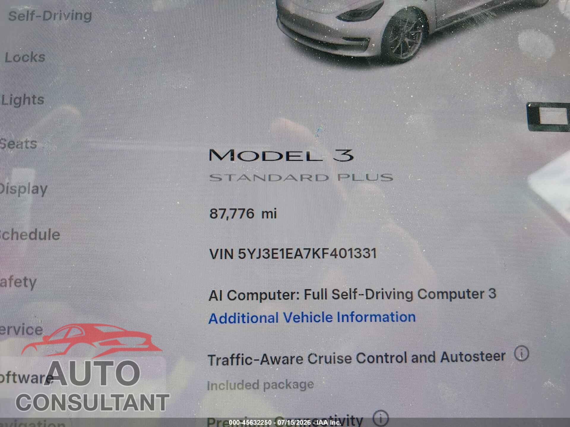 TESLA MODEL 3 2019 - 5YJ3E1EA7KF401331