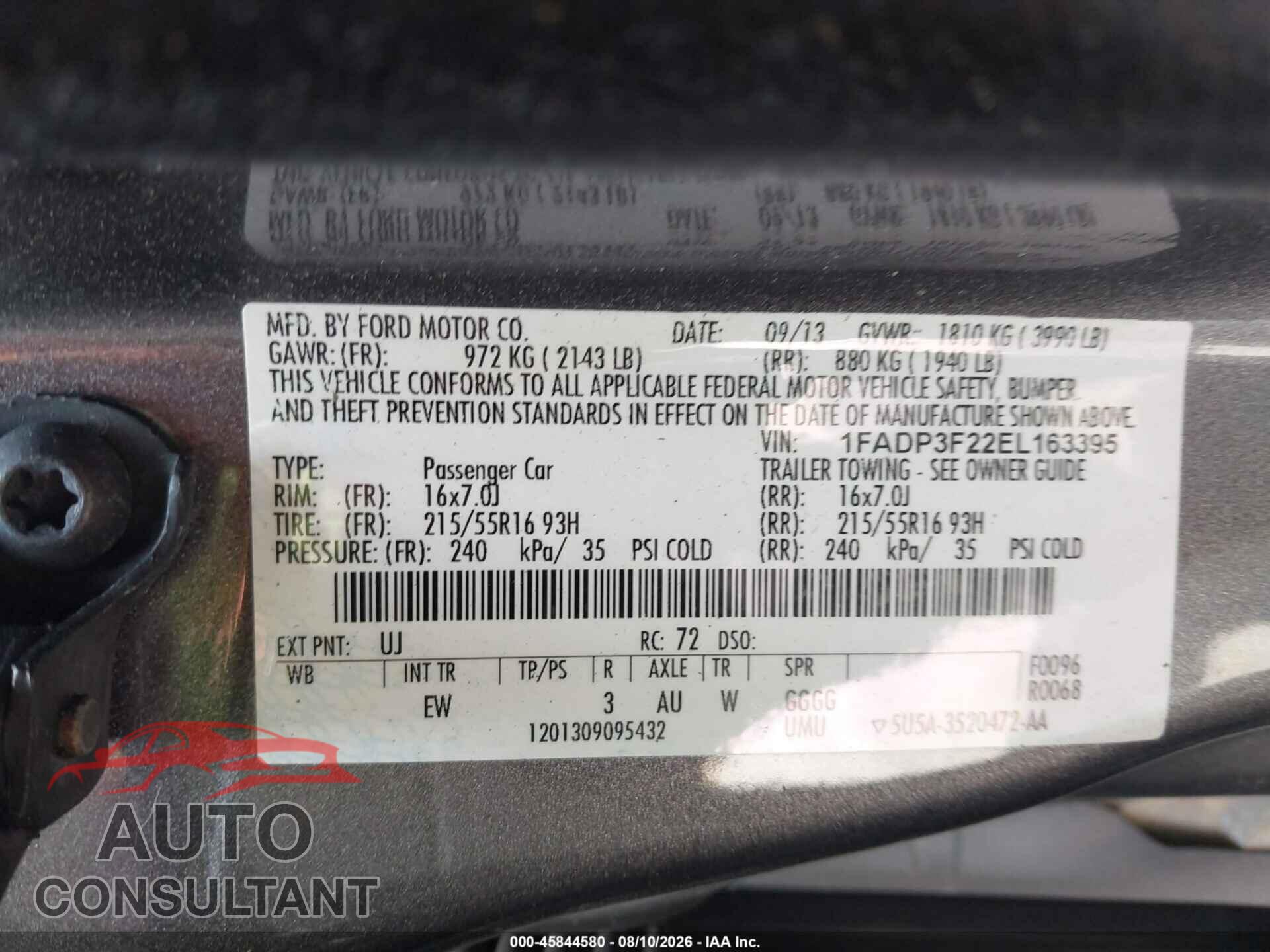 FORD FOCUS 2014 - 1FADP3F22EL163395