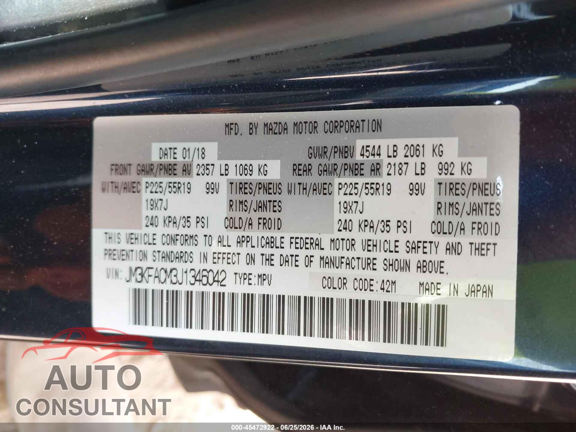 MAZDA CX-5 2018 - JM3KFACM3J1346042