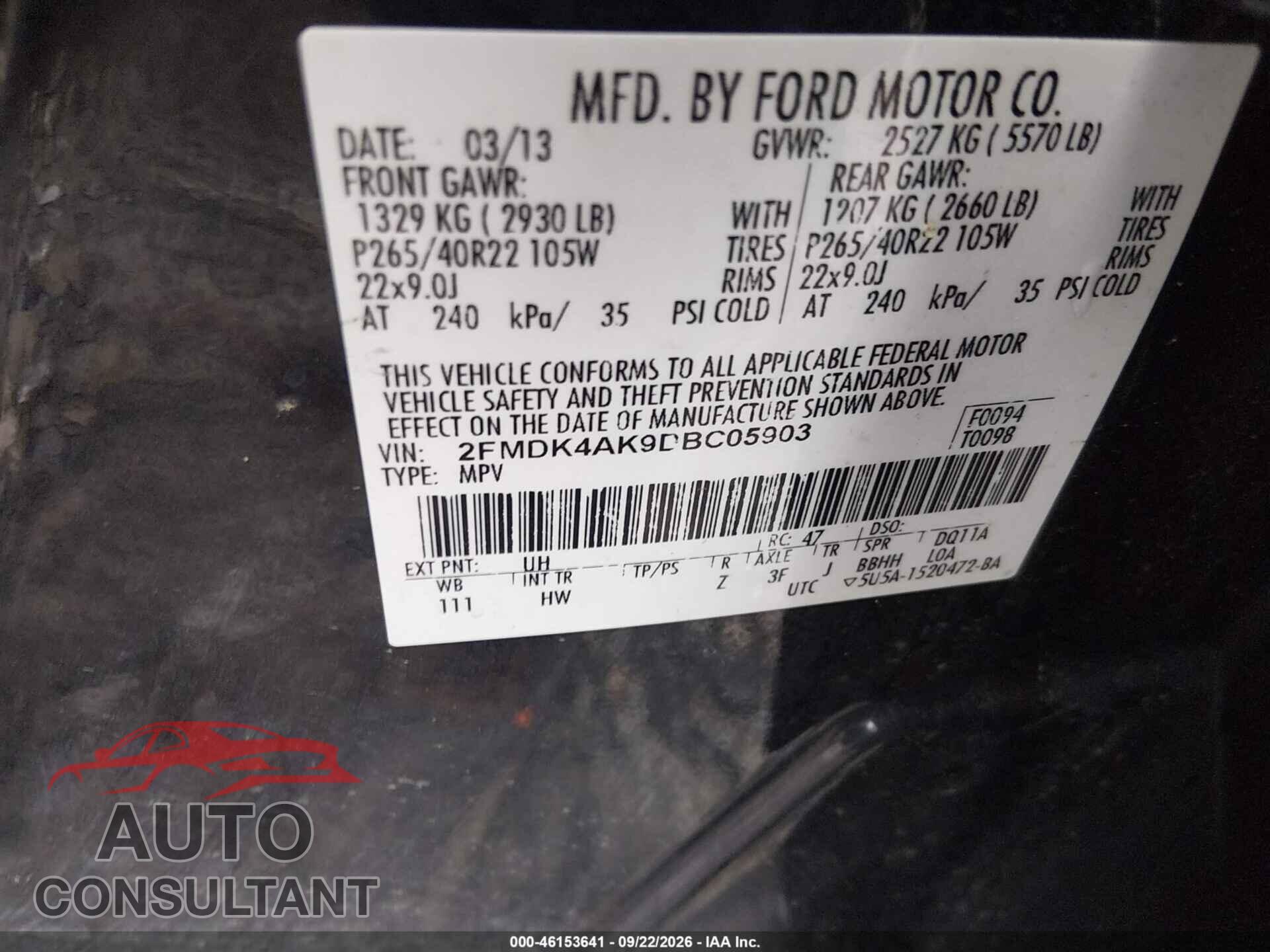 FORD EDGE 2013 - 2FMDK4AK9DBC05903