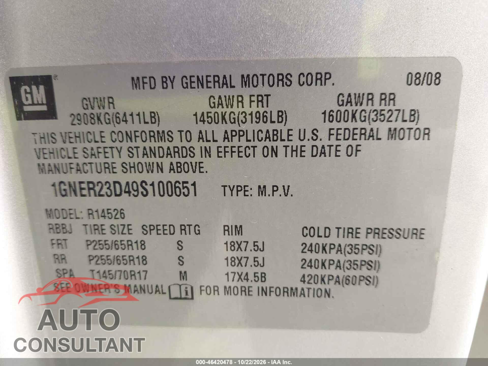 CHEVROLET TRAVERSE 2009 - 1GNER23D49S100651