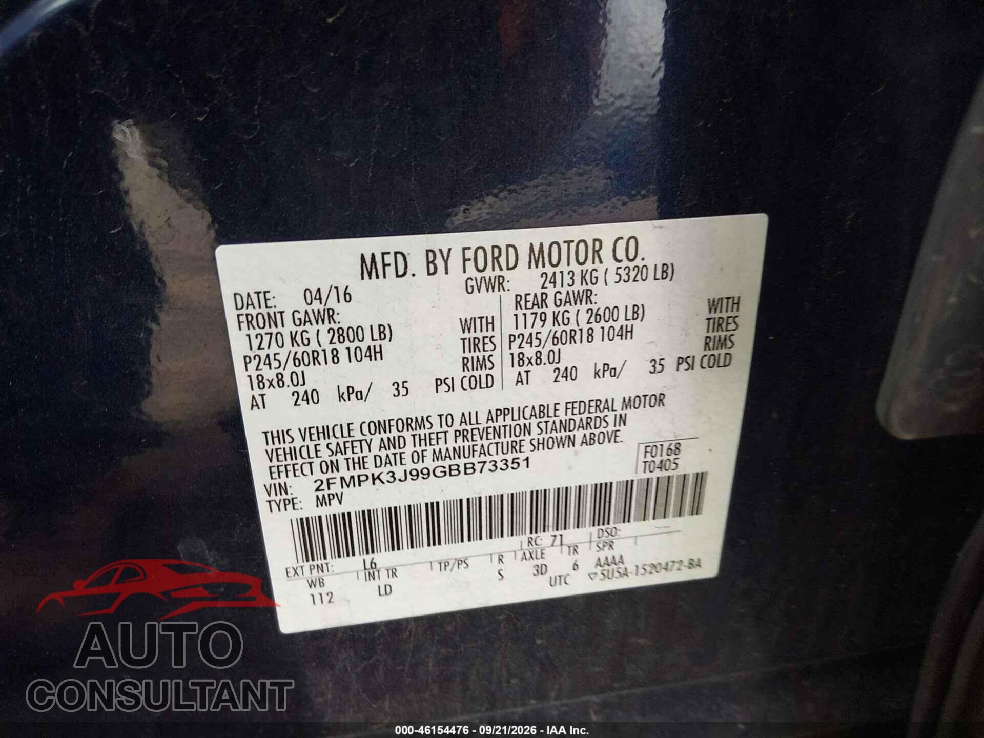 FORD EDGE 2016 - 2FMPK3J99GBB73351