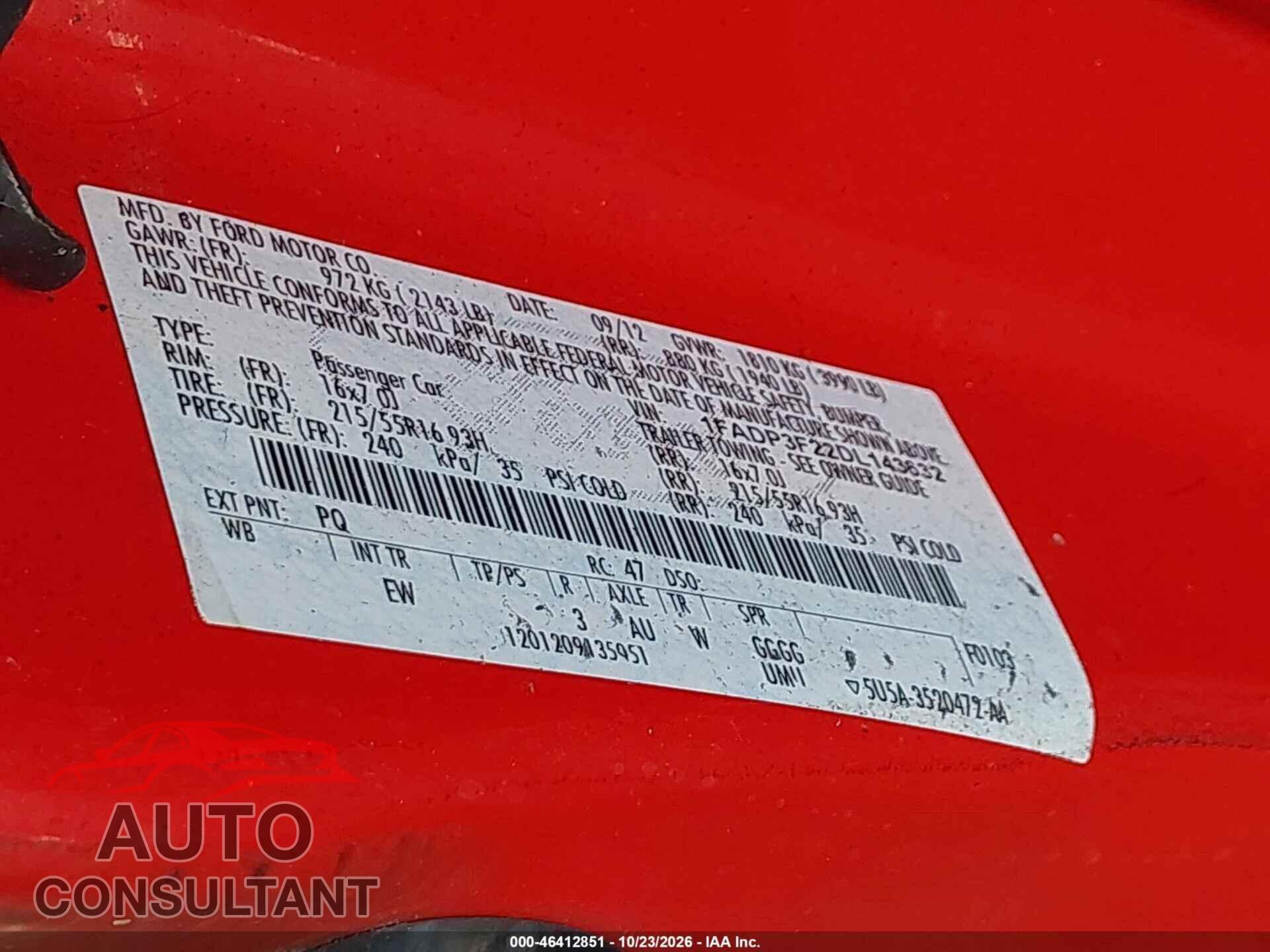 FORD FOCUS 2013 - 1FADP3F22DL143632