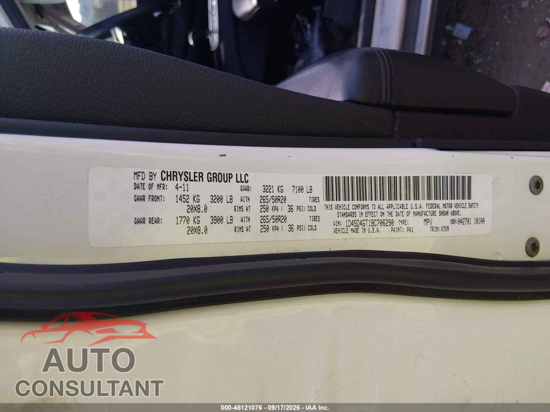 DODGE DURANGO 2011 - 1D4SD4GT1BC706290