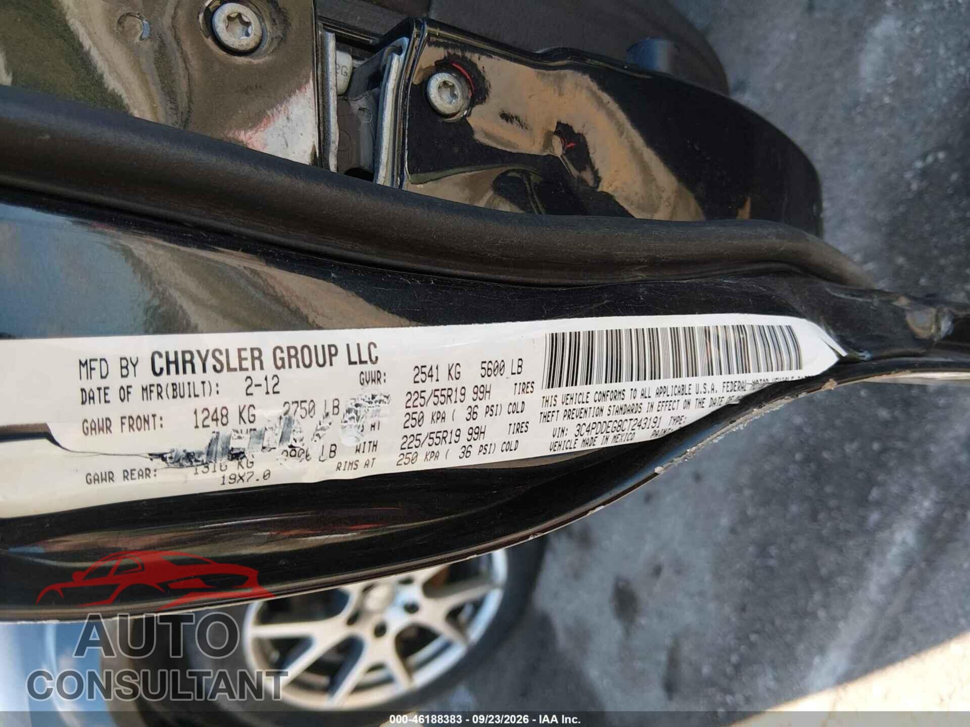 DODGE JOURNEY 2012 - 3C4PDDEG8CT243191