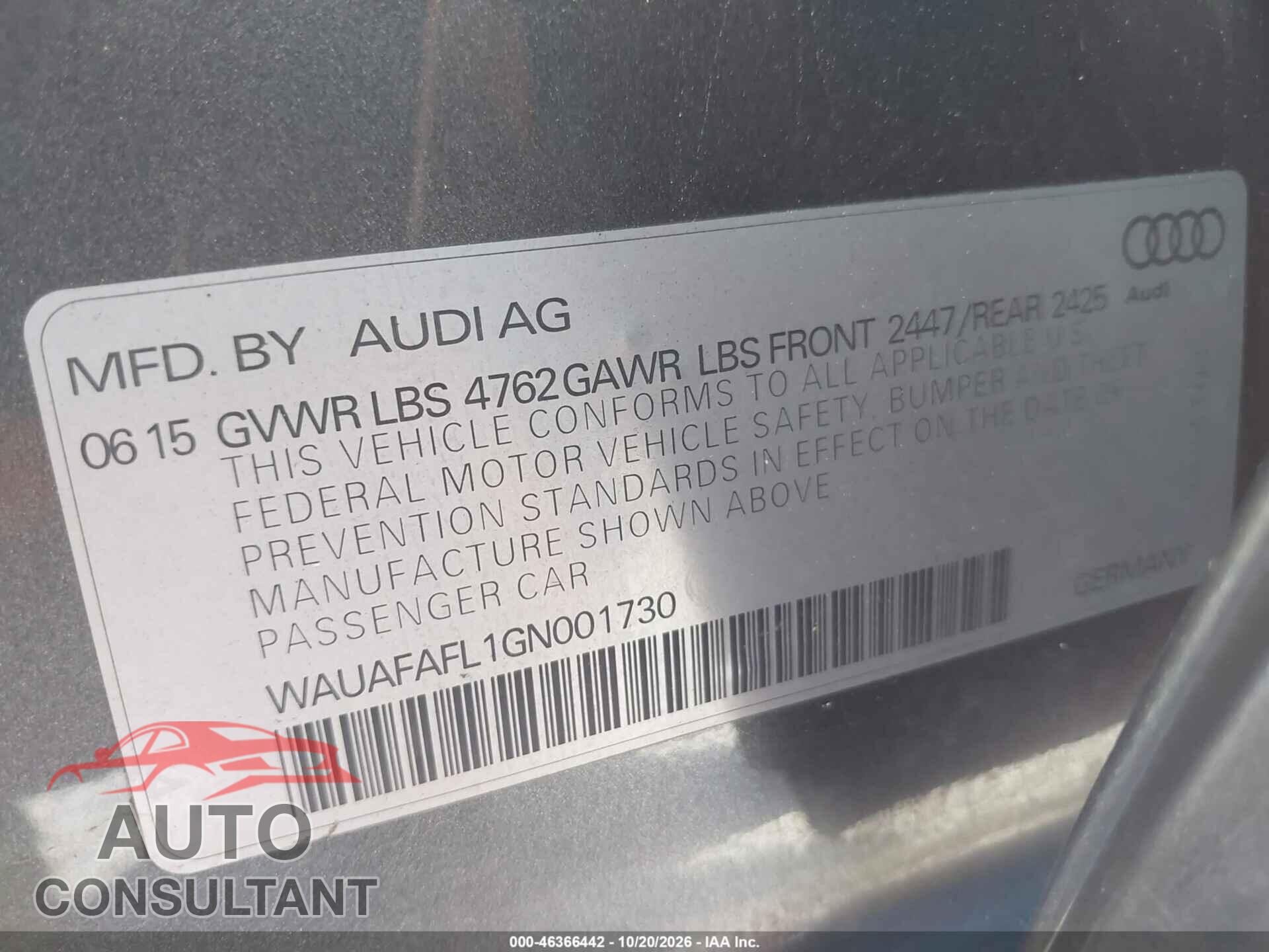 AUDI A4 2016 - WAUAFAFL1GN001730