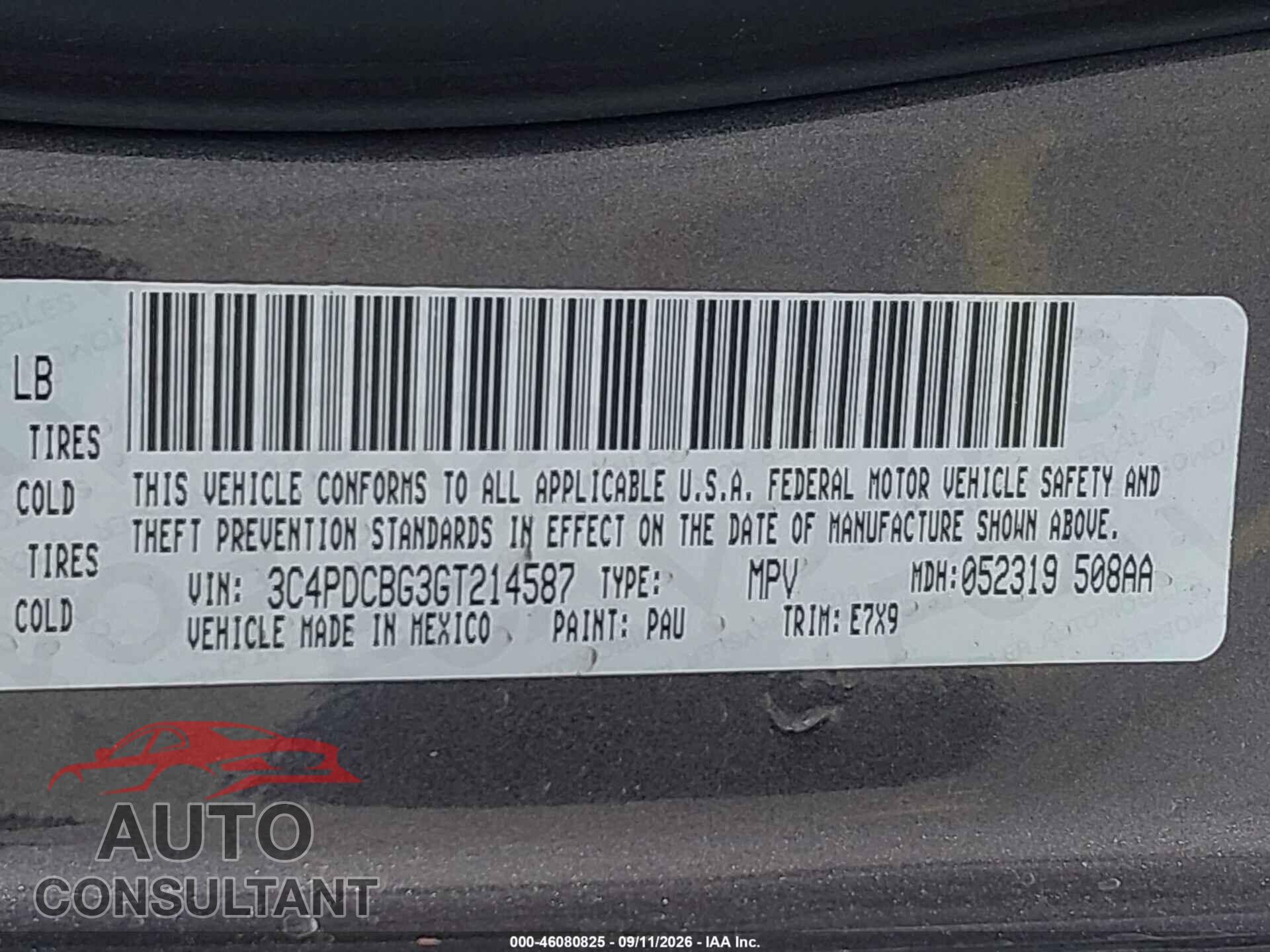 DODGE JOURNEY 2016 - 3C4PDCBG3GT214587